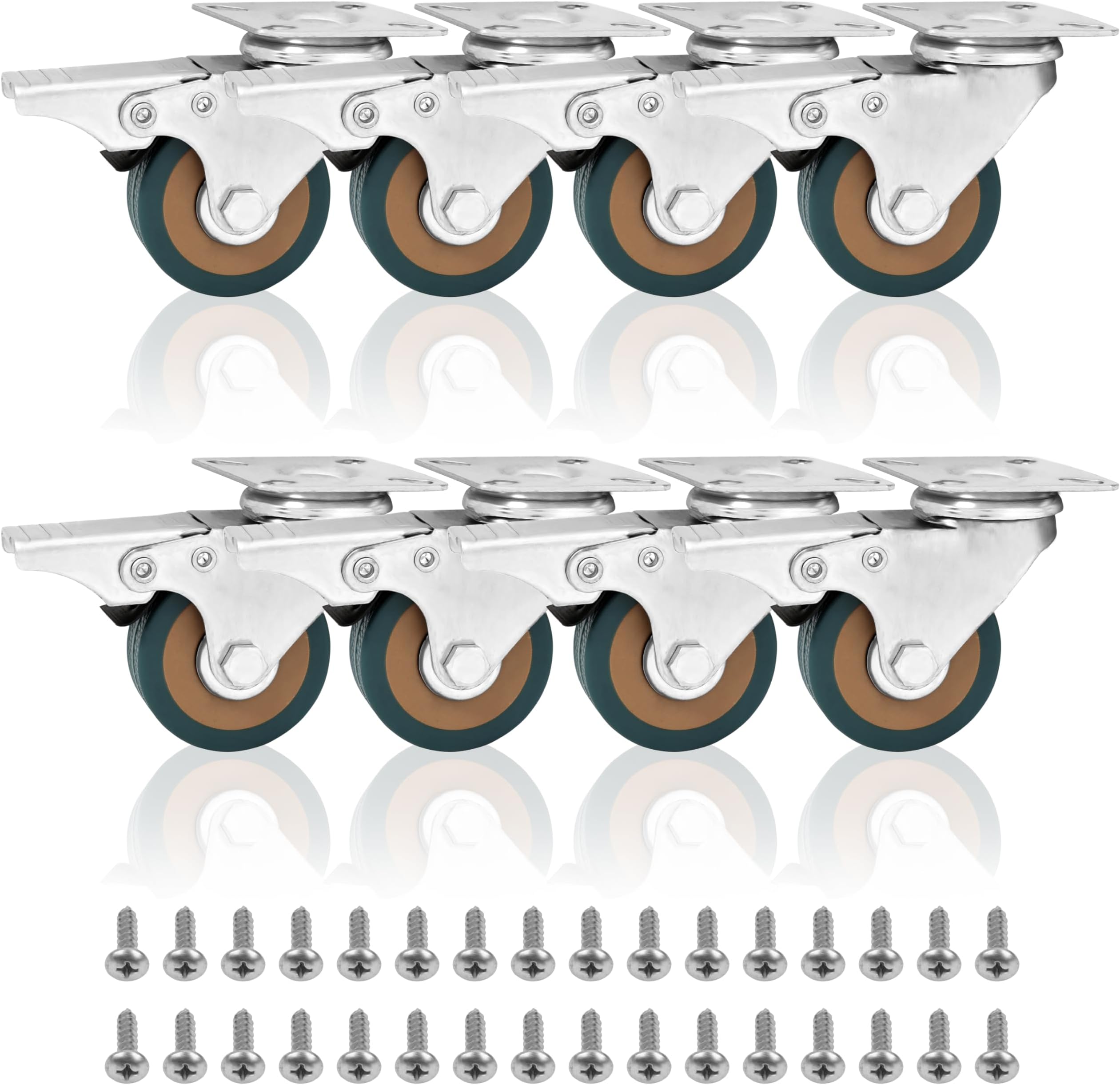 – Kurtzy Pack of 8 Heavy Duty Transport Castors - 50 mm Wheels Heavy Duty with Rubber Wheels, Screws, Locking Brake and Metal Plates - for Trolleys, Industrial Use and Furniture Transport