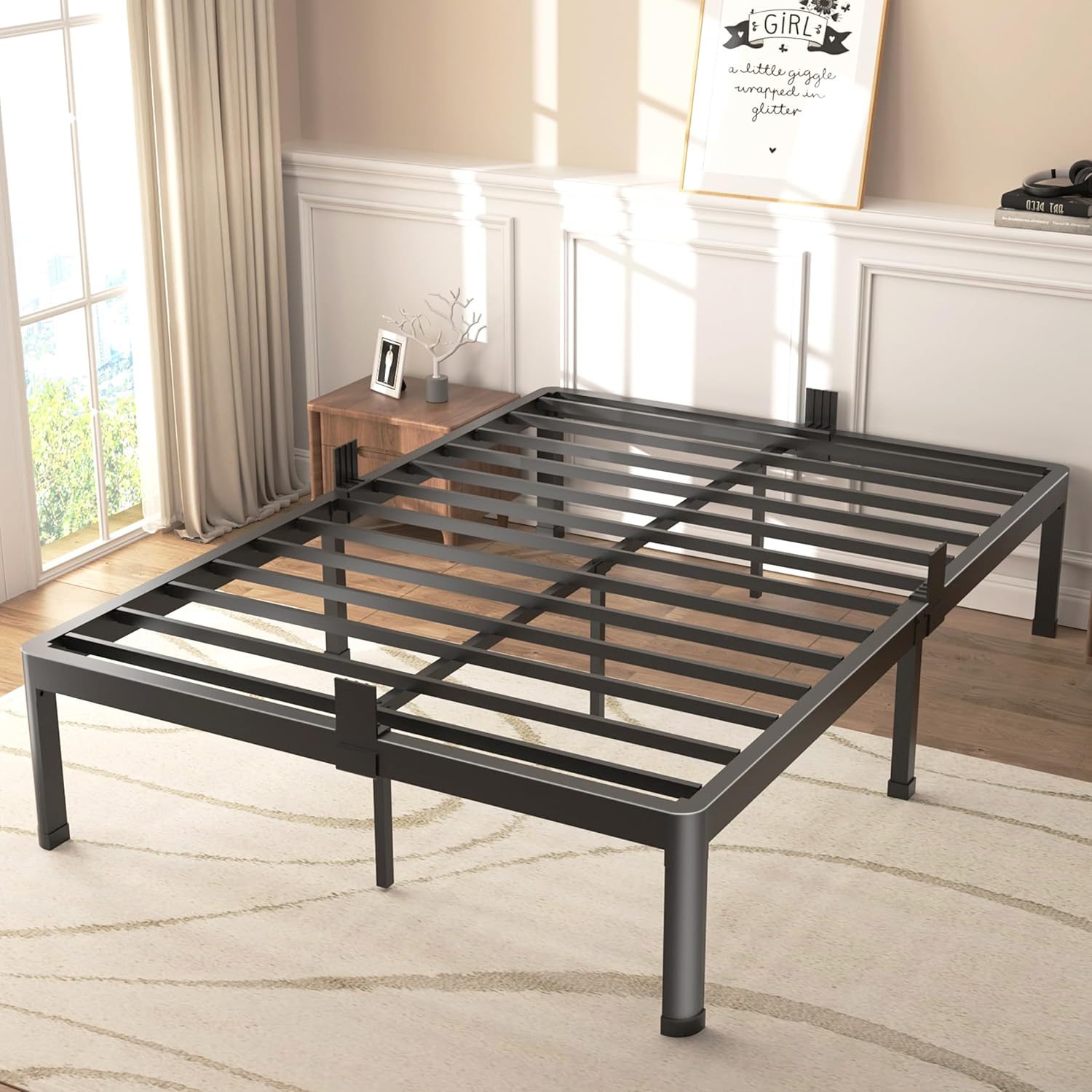 FUIOBYVV King Bed Frame 14 Inch High 3500 lbs Heavy Duty Metal Platform Bed Frame King Size, No Box Spring Needed/Noise Free/Steel Slat Support/Non-Slip, Black
