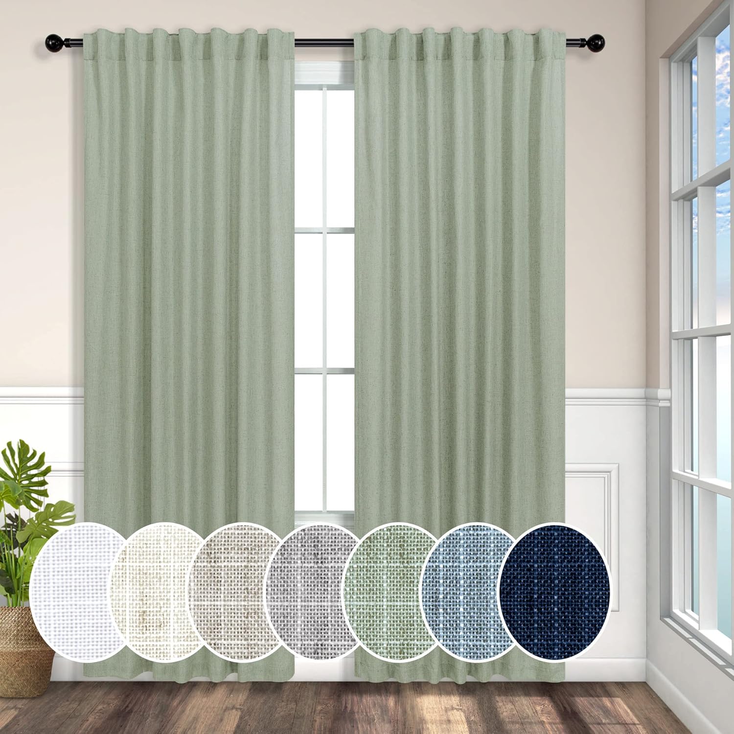 Sage Green Curtains 96 Inches Long for Living Room 2 Panels