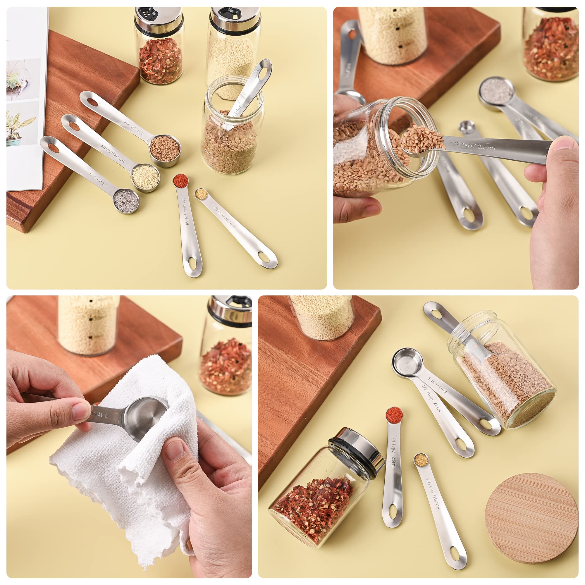 Messbecher- und Löffel-Set, 18/8 Edelstahl, Messbecher und Löffel, metrisches und US-Metall, 7 Küchenmessbecher und 6 Messlöffel, Backmesswerkzeug-Set 13