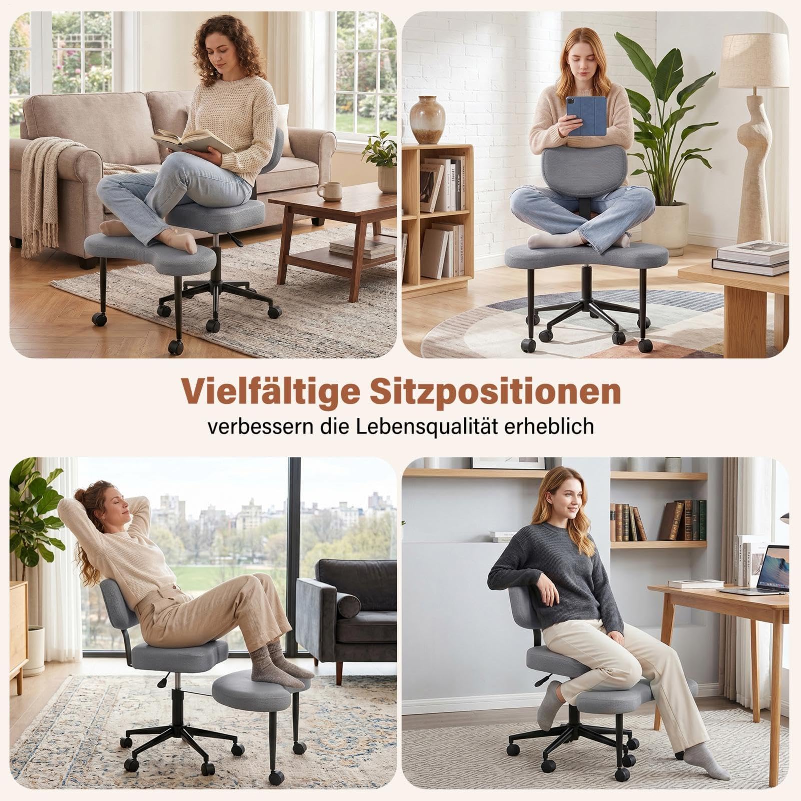 Generisch Kreuzbein-Bürostuhl Mit Rollen Adhs-Schreibtischstuhl Für Erwachsene Meditationsstuhl Höhenverstellbar Yoga-Bürostuhl Breiter Criss Cross Stuhl Mit Lendenwirbelstütze Kniestuhl