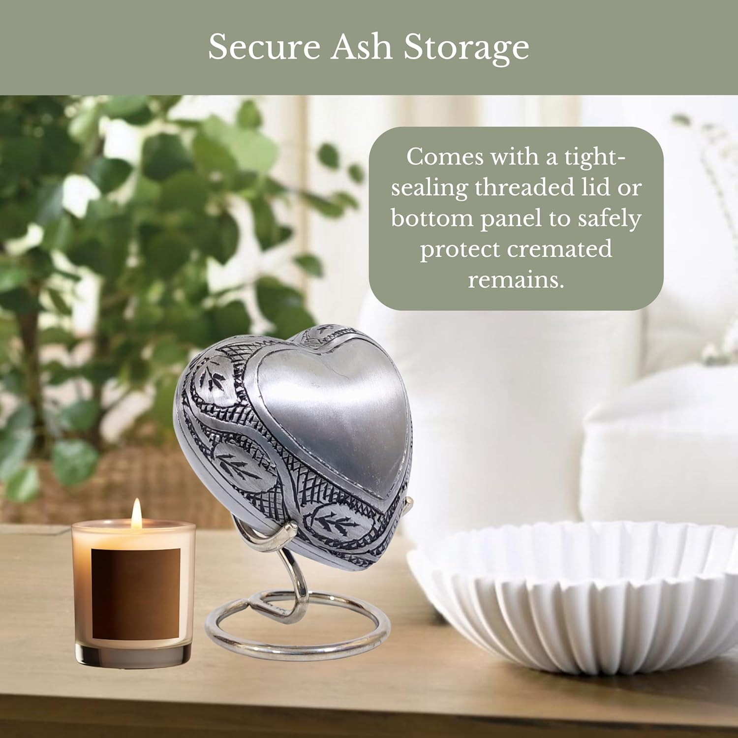 NORSE'S TRADECRAFT Heart Mini Urn for Ashes Adult Male, Female | Memorial Gifts with Velvet Box & Stand l Handcrafted Cremation Urns for Human Ashes, Pets | Silver Engraved Miniature Heart - 3 cu in - Image 5