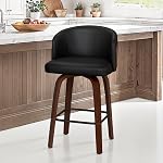 Cozyman Swivel Bar Stools Set of 2, 26" Mid Century Modern Counter Height Stools, Faux Leather Barstools with Bentwood Back for Kitchen Island Home Bar Cafe (Ivory)