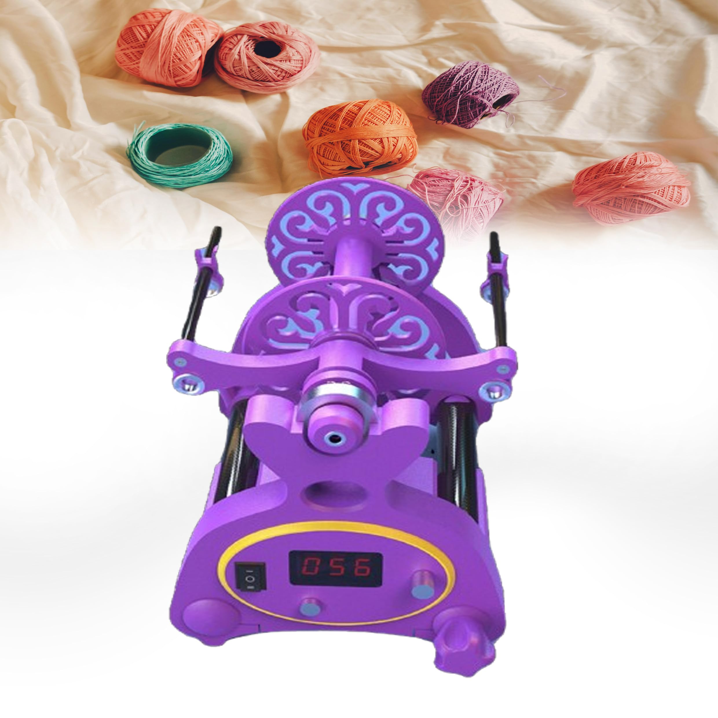 Electric Mini Spinning Wheel, Knitting Yarn Ball Winder, Adjustable Speed Household Fiber Twisting Machine for Yarn Weaving Blending Roving Craft,Purple+Yellow