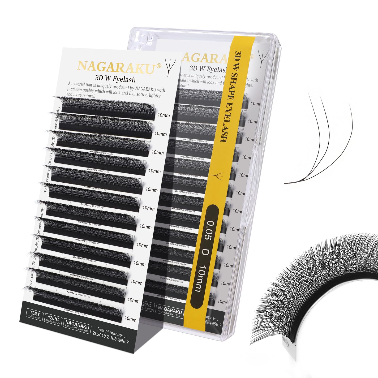 NAGARAKU 3D Extension Ciglia W Delle Ciglia Ciuffetti W Forma Tessuto a Mano Risparmio di Tempo Premade Fan Eyelash Extension Russian Volume Ventole Professional Naturali Ciglia Nero(0.05mm D 10mm)