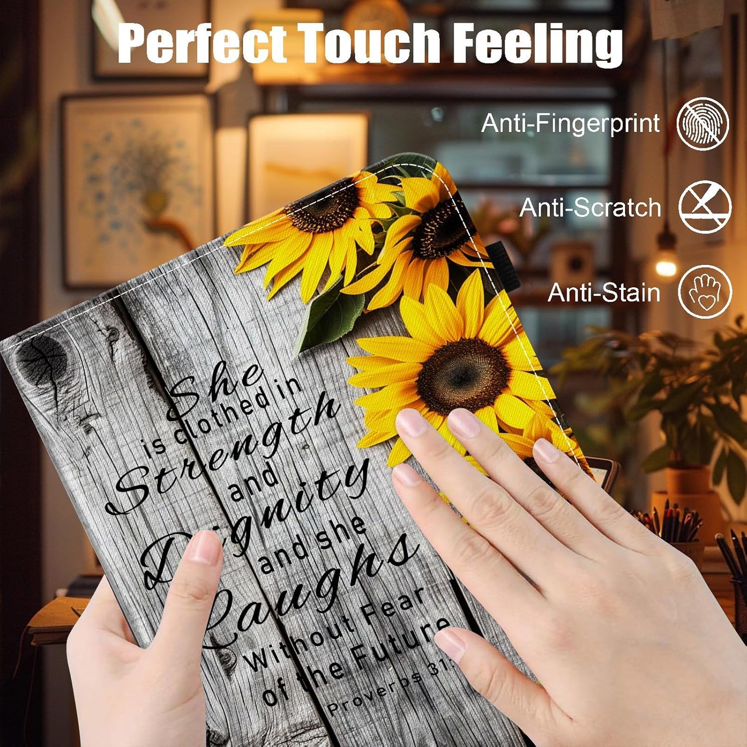 Case for Samsung Galaxy Tab A9 Plus/A9+ 5G 11 Inch 2023 Model (SM-X210/X216/X218),Card Slot PU Leather TPU Case Pen Holder Auto Wake Sleep,Sunflower Bible Verses Proverbs 31:25