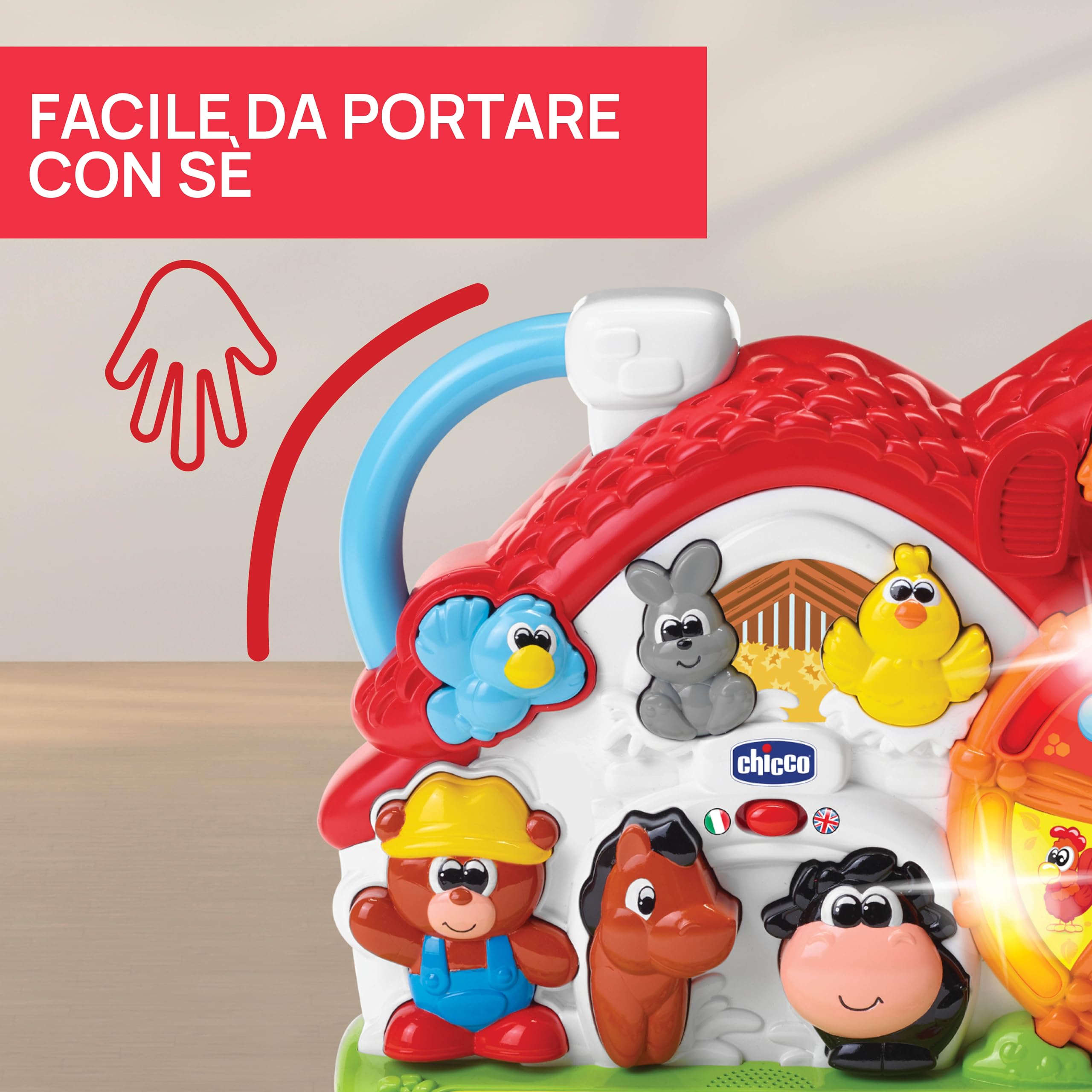 Chicco Fattoria Parlante Bilingue Italiano/Inglese, Fattoria con Animali per Bambini con Luci e Suoni, 3 modalità di Gioco, Gioco Educativo Elettronico - Giochi Bambini 1-4 Anni