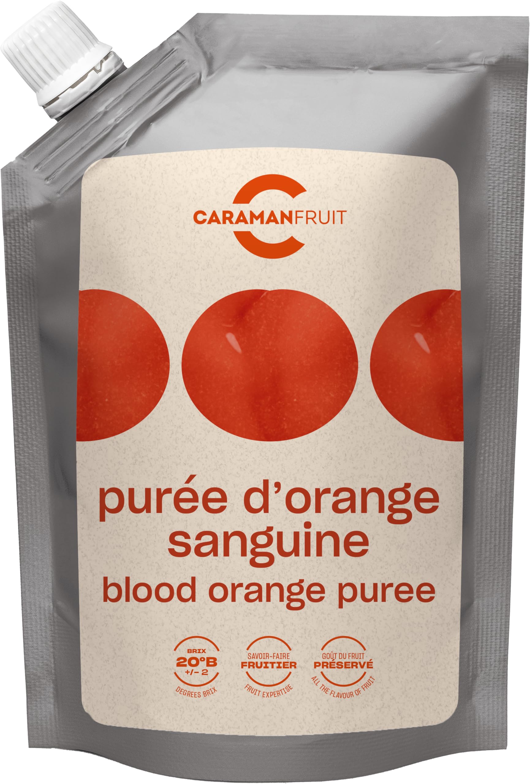Caramanfruit Blutorangen-Frucht-Püree - 4x 1kg - süß-herbe sizilianische Blutorangen, natürliche Zitrusfrucht, frei von Farb- und Konservierungsstoffen, für Cocktails, Smoothies, als Saft