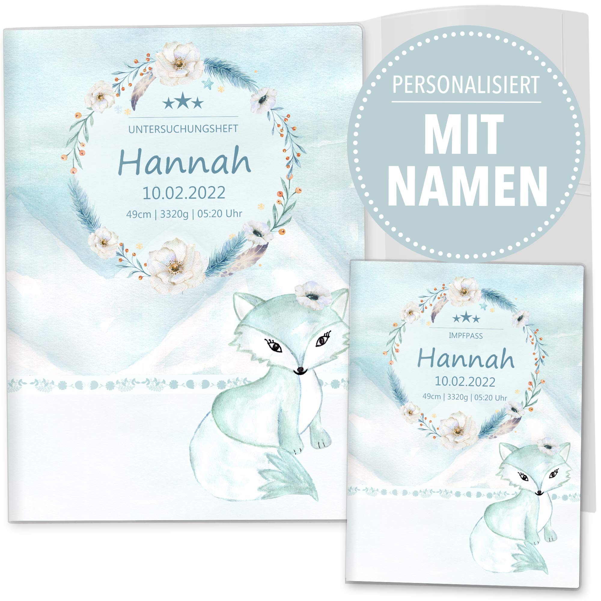 OLGS U-Heft und Impfpasshülle Set | Nordpol | Untersuchungsheft- 3-teilig & Impfpass Hülle personalisierte Geschenke Baby | Babygeschenke zur Geburt (U-Heft Set 3-teilig personalisiert, Fuchs)