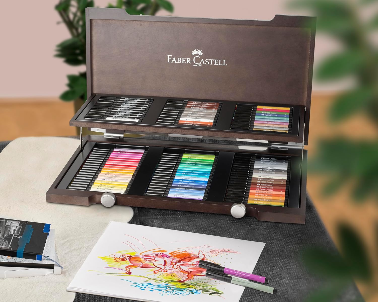 Faber-Castell Pitt Artist Pens Wood Case Gift Set - 90 Pens