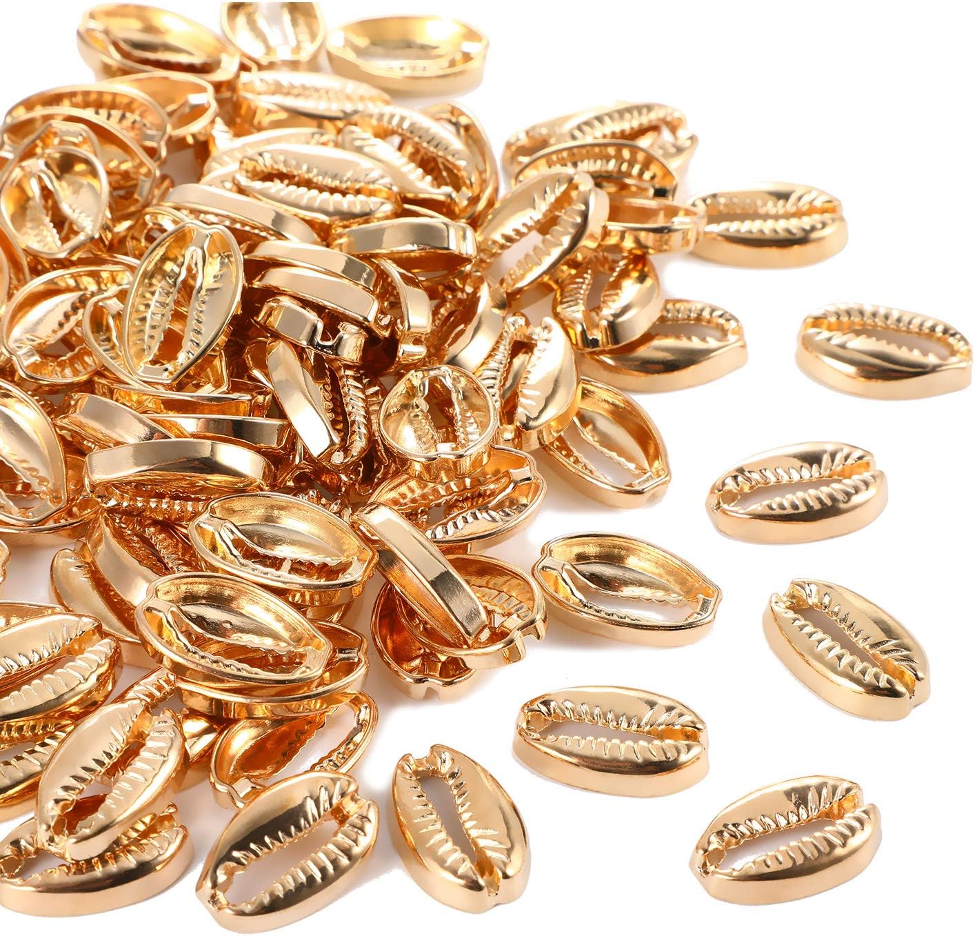 100 Pieces Gold Cowrie Shells Golden Electroplated Shell Beads Seashells for Hawaii Anklet Bracelet Home Decoration Beach Mermaid Party Submarine Party Holiday Ornament Making