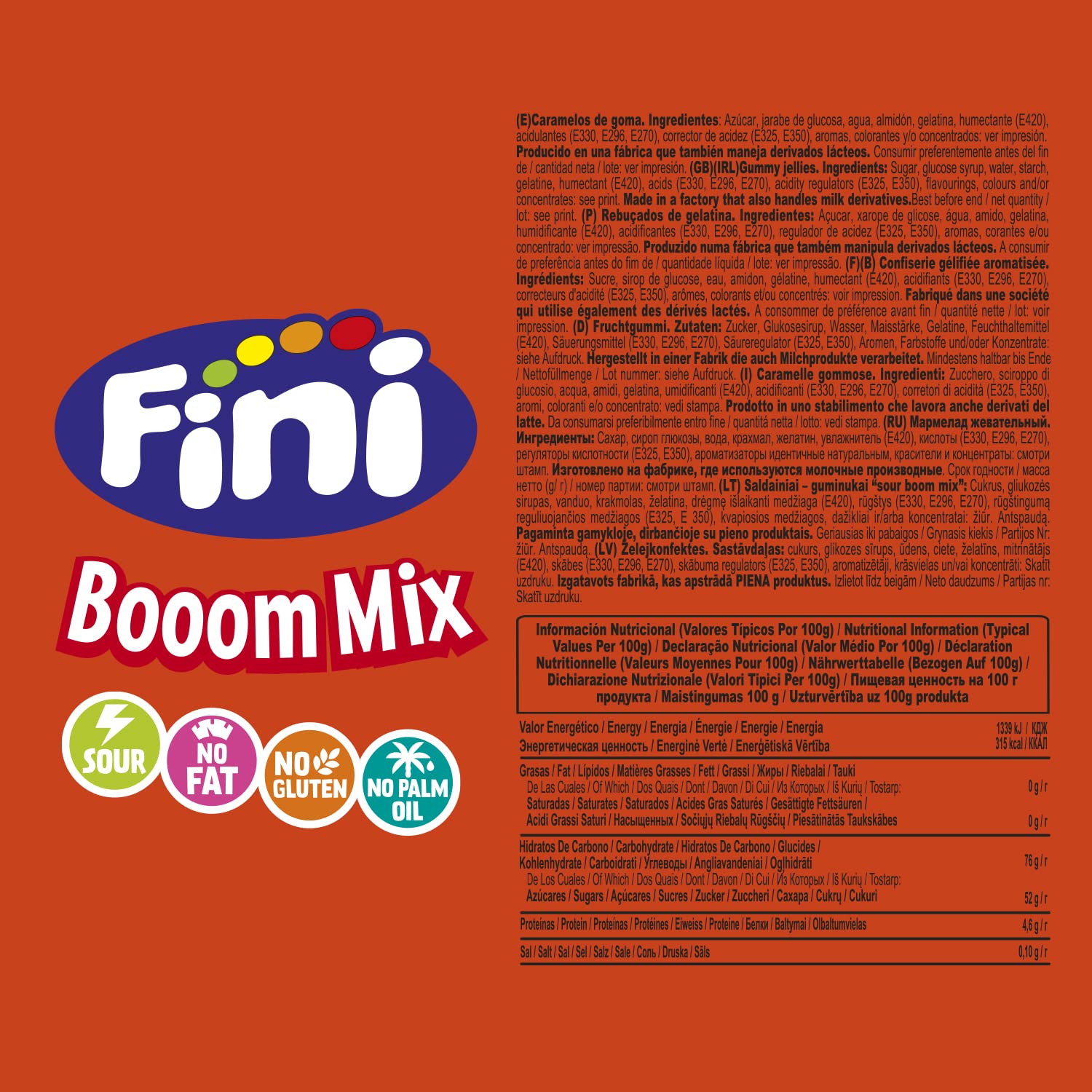 Fini Sour Booom Mix Golosinas Ácidas Gominolas Ácidas Bolsa 500 g