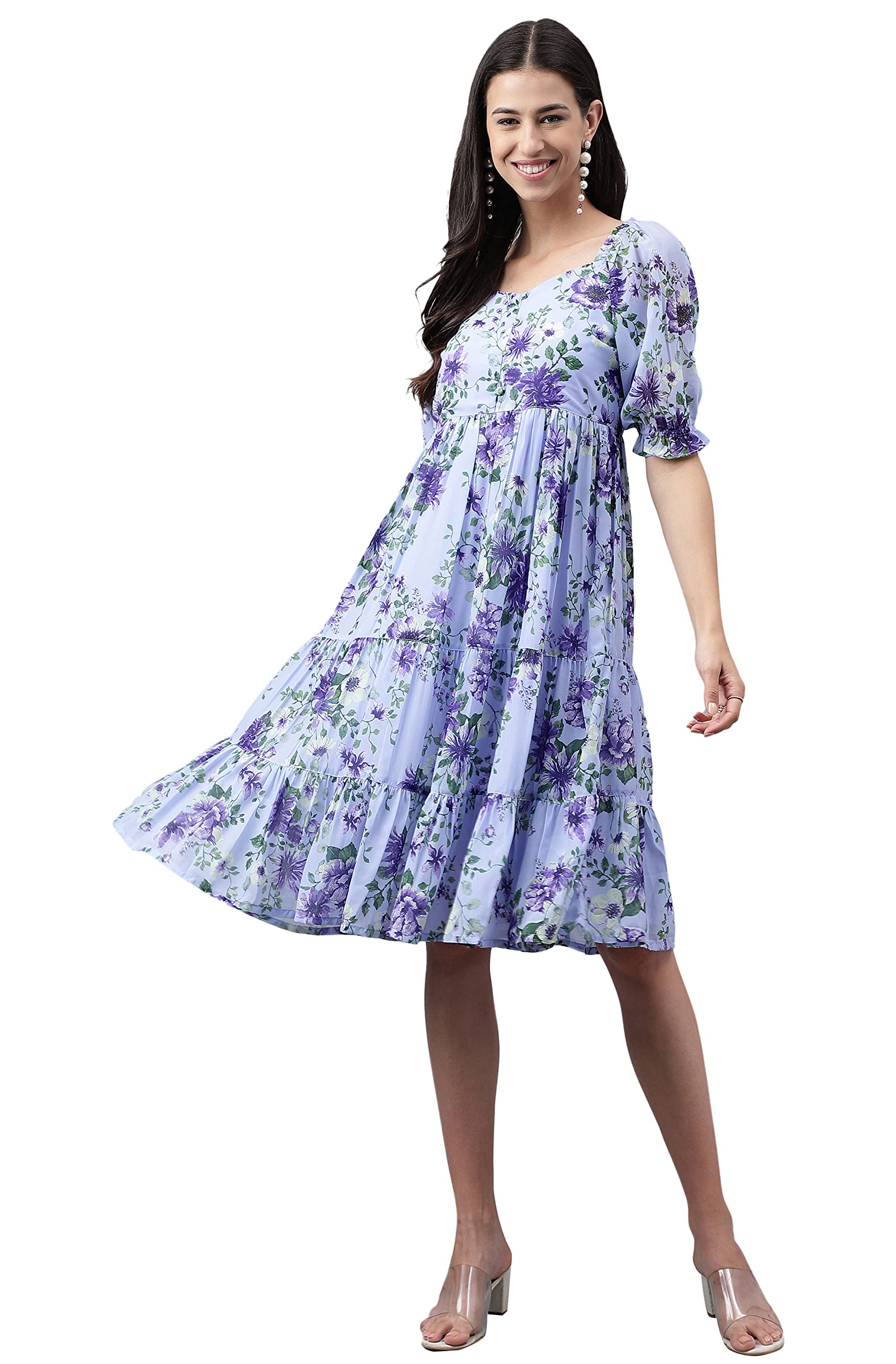 Women's Georgette Fit and Flare Midi Dresses-image-36