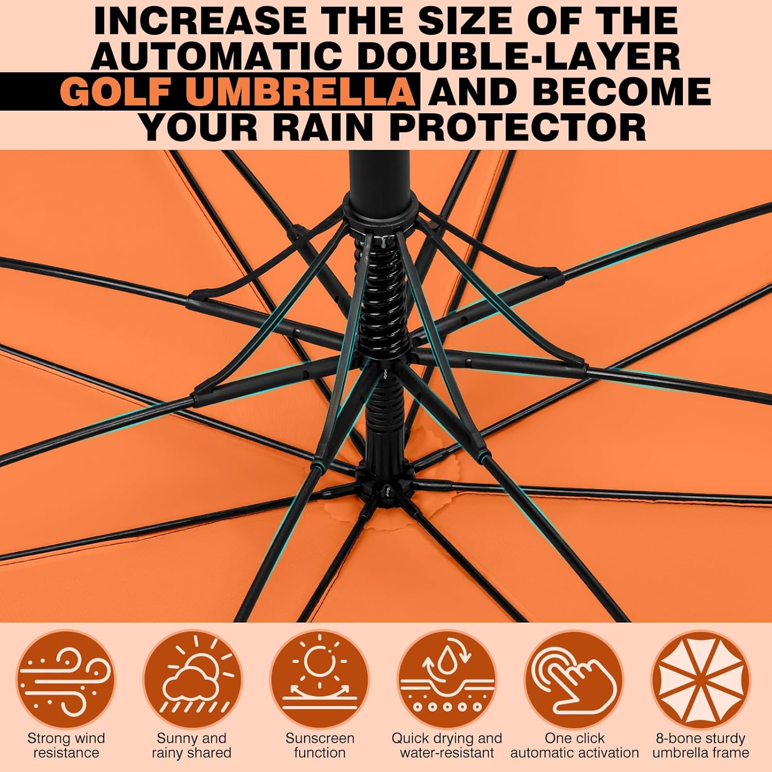 ZOMAKE 62/68 Inch Golf Umbrella Large Oversized Golf Stick Umbrella Windproof Automatic Open with Double Canopy Vented Waterproof for Rain