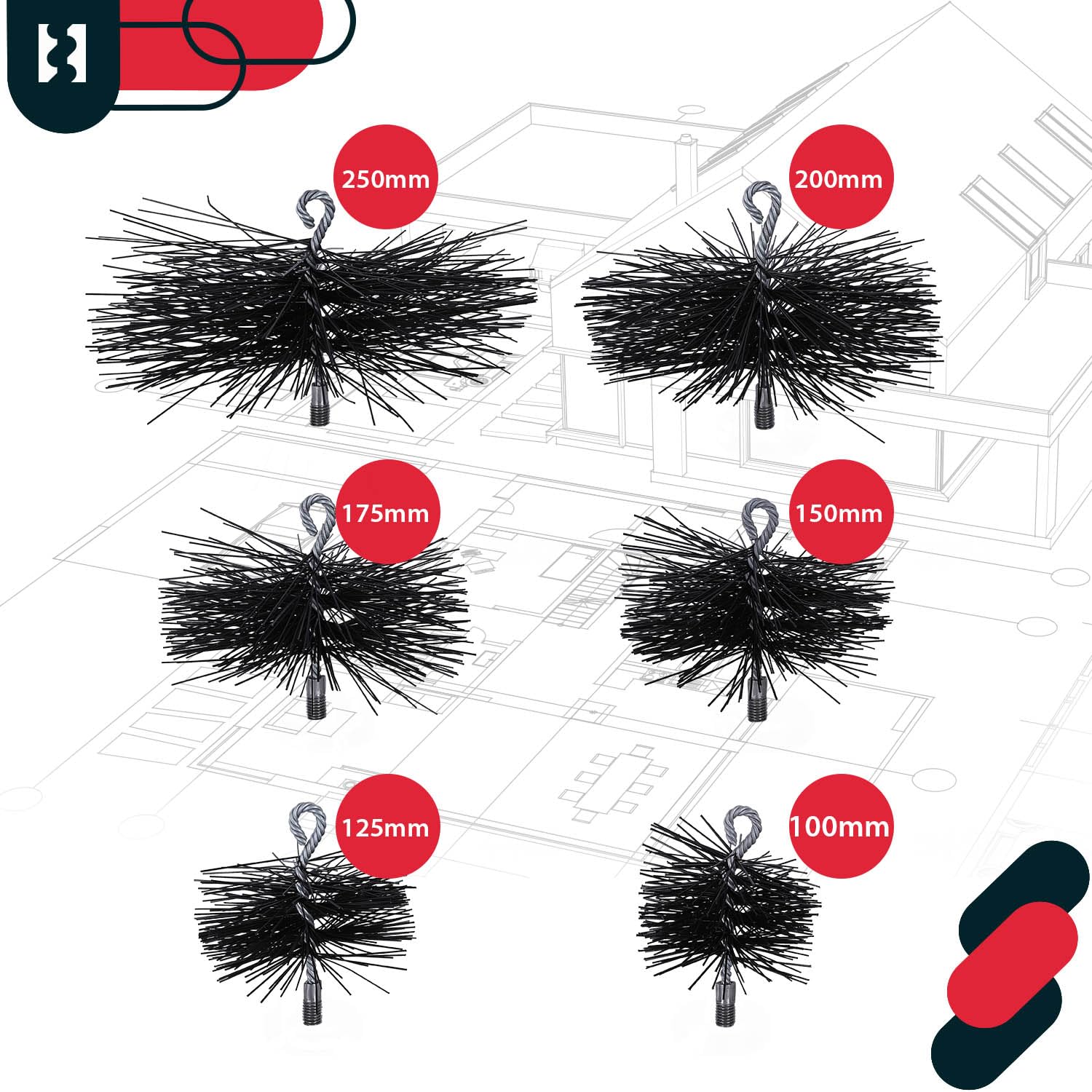 KOTARBAU® Erizo, Cabezal Deshollinador, Ø 200 mm, Cepillo Redondo de PCV, Cepillo de plástico para chimeneas, Accesorio para Limpieza de chimeneas, Rosca M12, con Anilla, para Materiales sensibles
