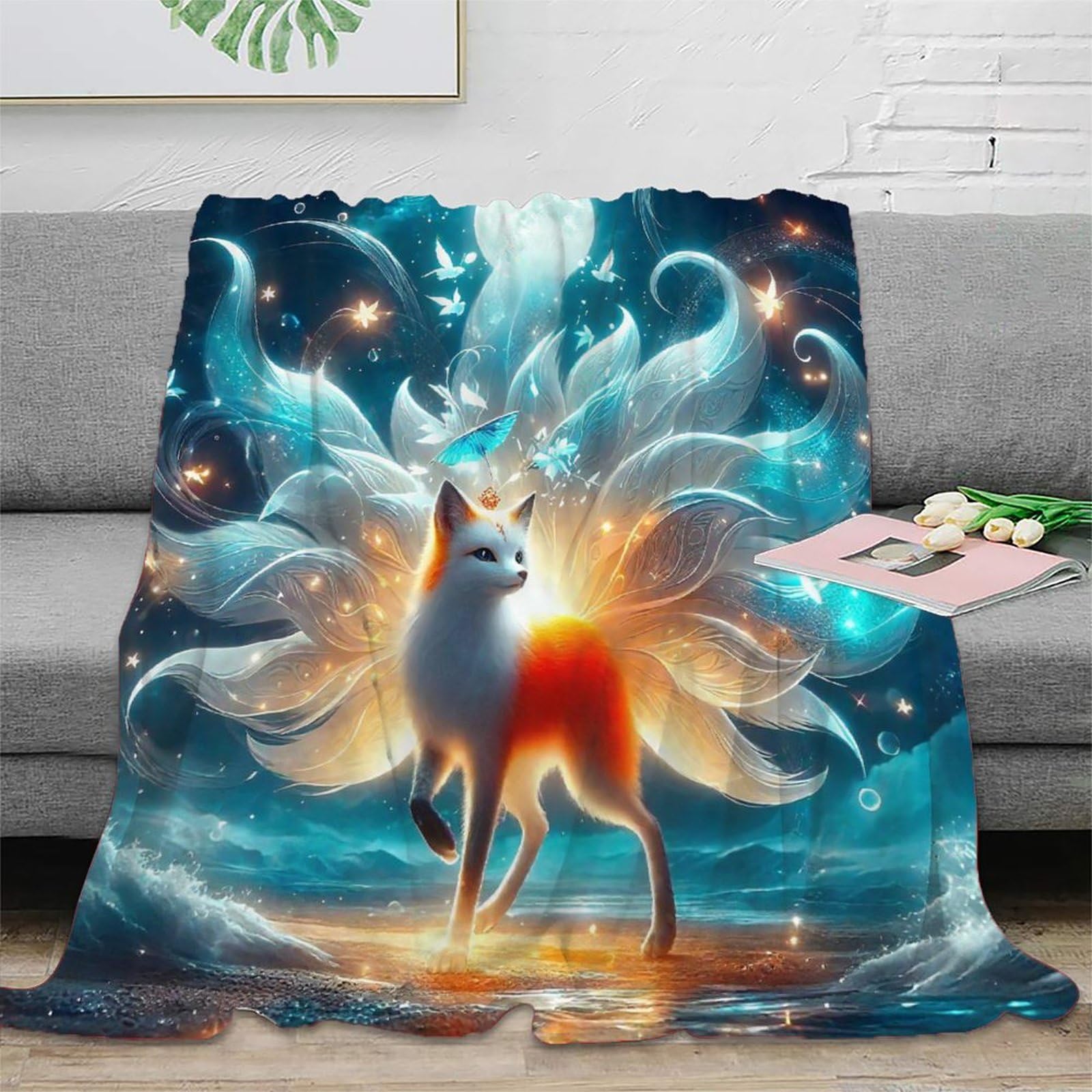 Couverture Fox à Neuf queues 3D 200x230cm pour lit et canapé