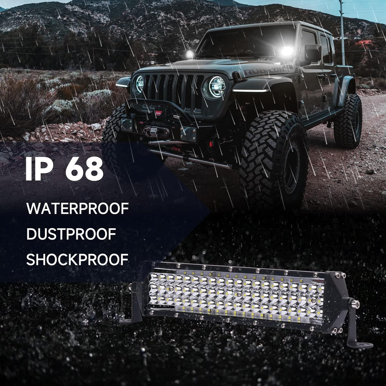 12 Inch LED Light Bar 255W 25,500LM Offroad Fog Light Driving Lights LED Pods IP68 Waterproof Five Rows Spot & Flood Combo Beam LED Fog Light Bar for Truck ATV UTV SUV Tractor Boat