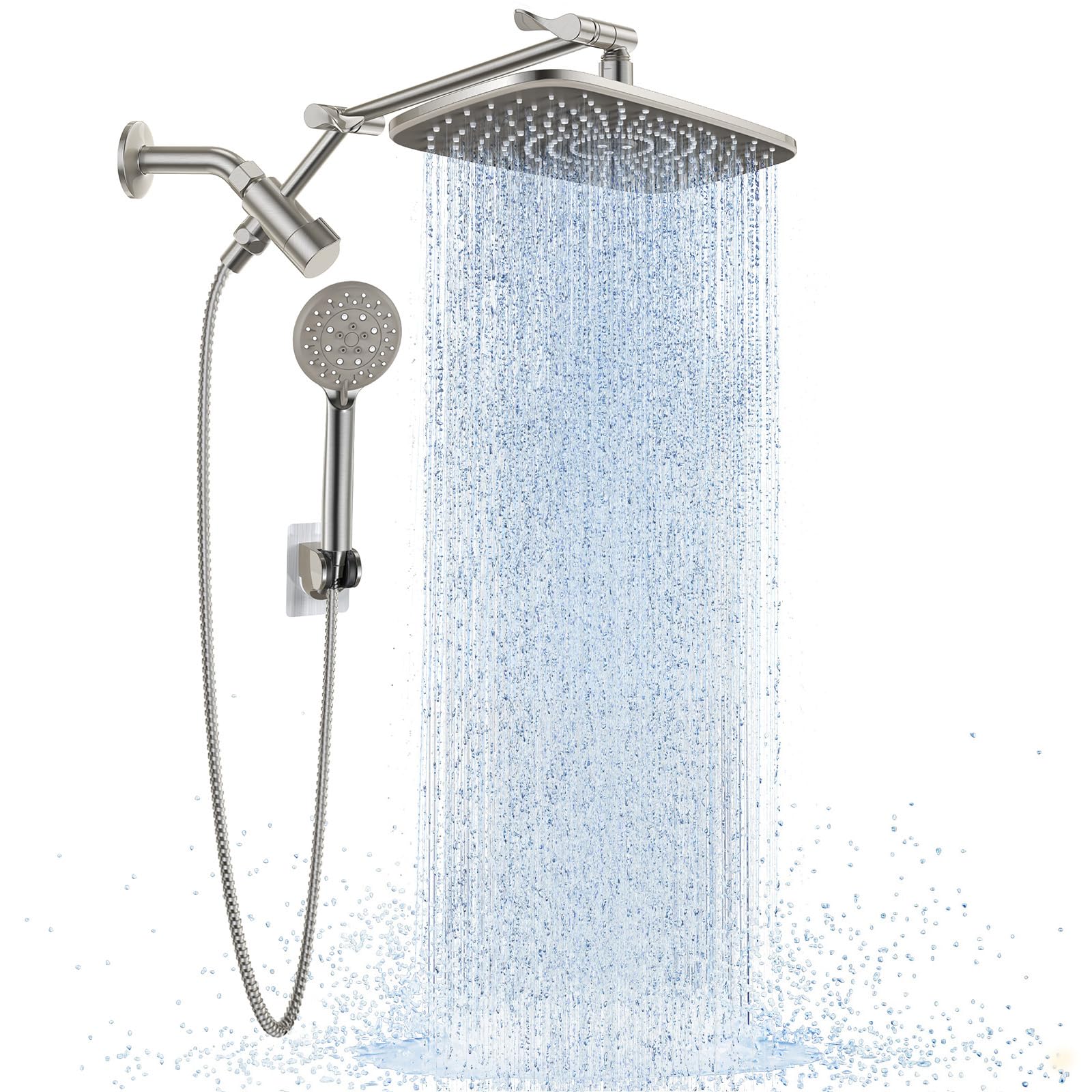 Veken Brushed Nickel 11.8" Shower Head with Handheld,Stain Resistant Finish