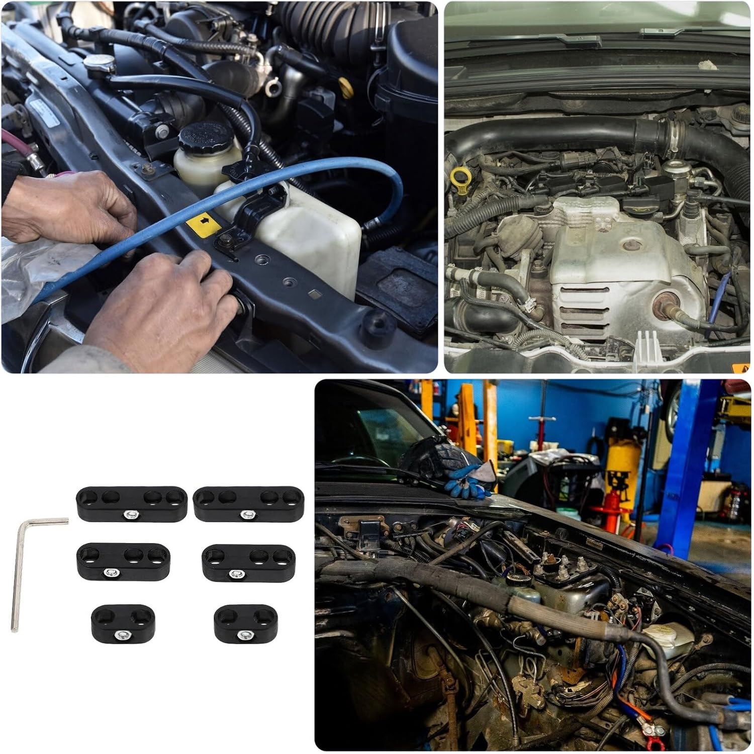 Yardwe Auto Wire Separator Clamp Spark Plug Wire Loom Organizer Ignition Cable Divider for Car Engine Wiring Management with Wrench Tool