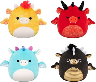 Squishmallows Dragon 4-Pack: Dieric Yellow, Tatiana Teal, Luxmen Black & Salami Red Ultrasoft Plush - Official Jazwares Collectibles