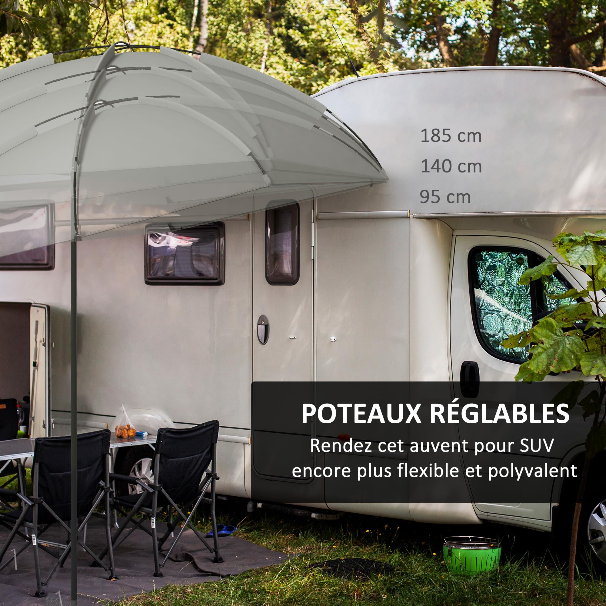 Outsunny Tente de Voiture Camping auvent pour hayon de Voiture abri Solaire auvent réglables en dôme Acier Polyester Haute densité 190T résistante aux UV Sac de Transport Inclus Gris