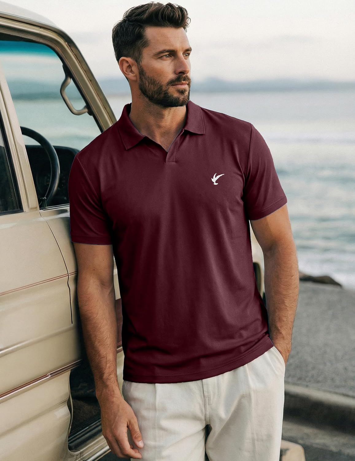 JMIERR Mens Casual Polo Shirt Summer Buttonless Short Sleeve Moisture Wicking Quick Dry Henley Golf Shirts - Image 2