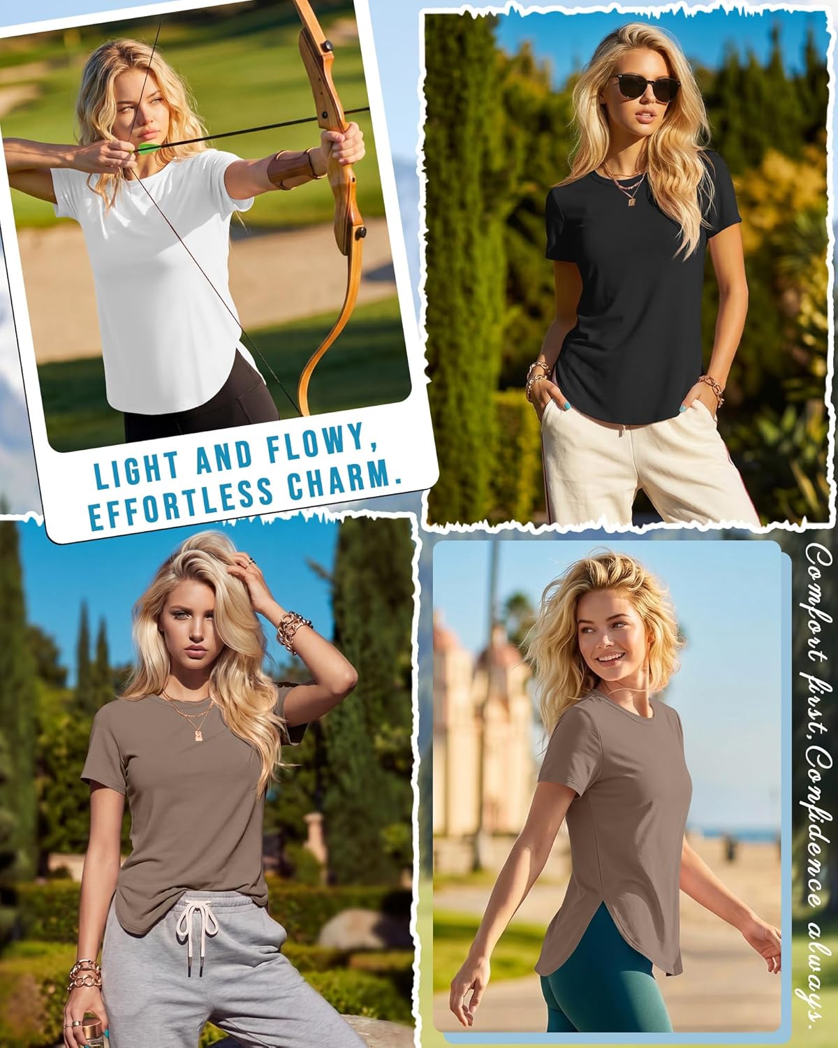 3 Pack Women's Workout Short Sleeve Shirts Quick Dry Athletic Loose Fit T Shirts Curved Hem Side Split Tops