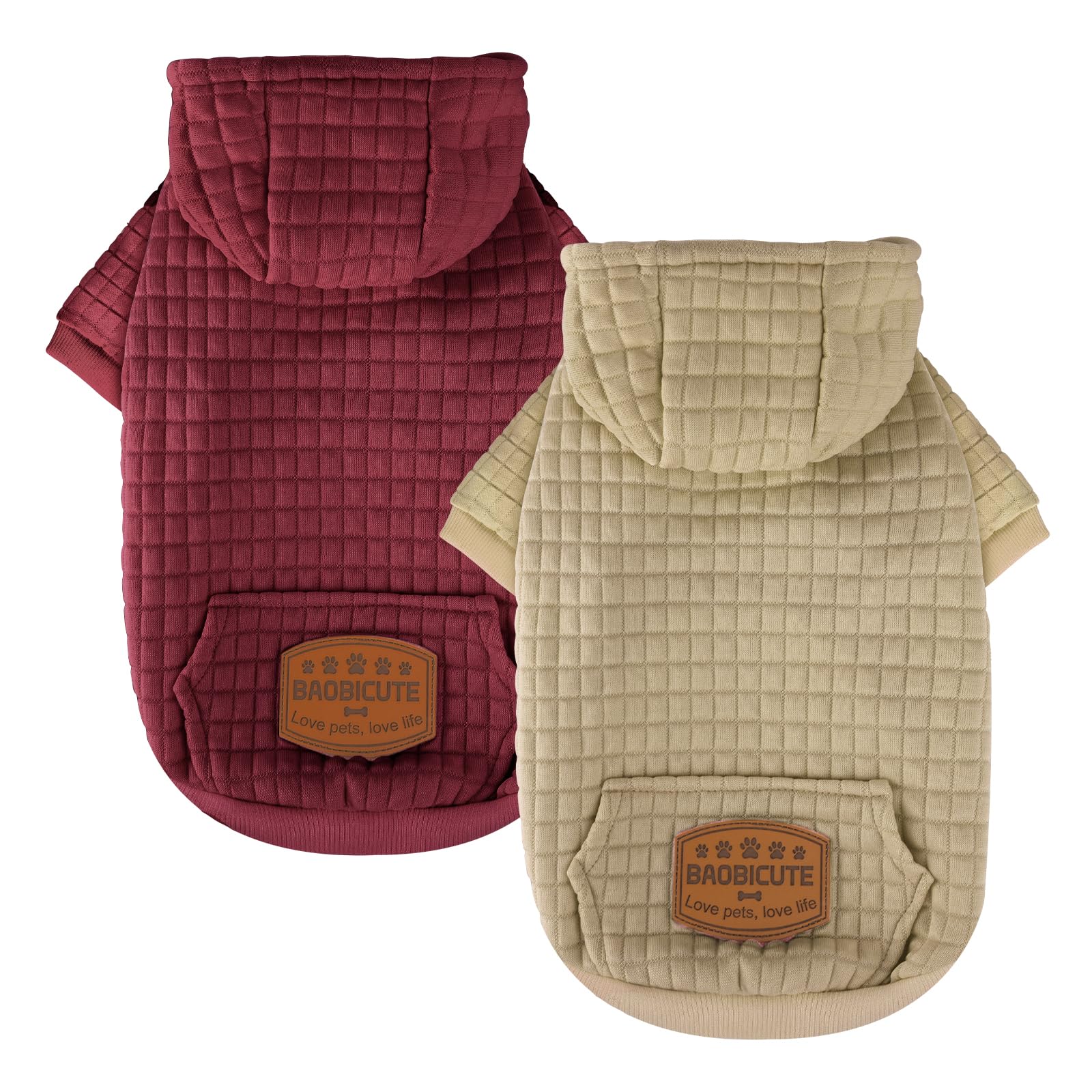 Photo 1 of 2 Pack Dog Hoodie Sweaters for Small Medium Dogs Warm Dog Clothes for Large Dogs Soft Waffle-Like Laminated Sweatshirt Bulldog (Brown+Wine Red, XS (Back: 10",Chest: 13", Neck: 9"))