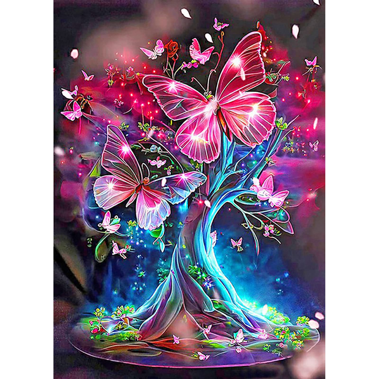 Diamond Painting Kits for Adults, 5D Diamond Art Kits for Beginners Round Full Drill Diamond Painting for Home Wall Decoration Gift 12×16inch, Butterfly Tree