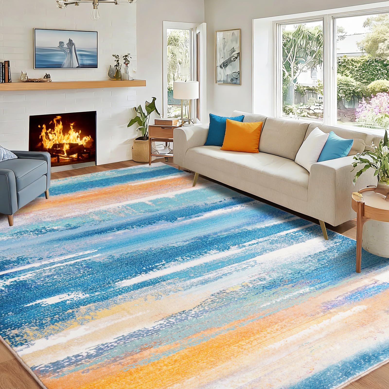 Grand tapis moderne abstrait 160x300 cm jaune et vert pour votre salon