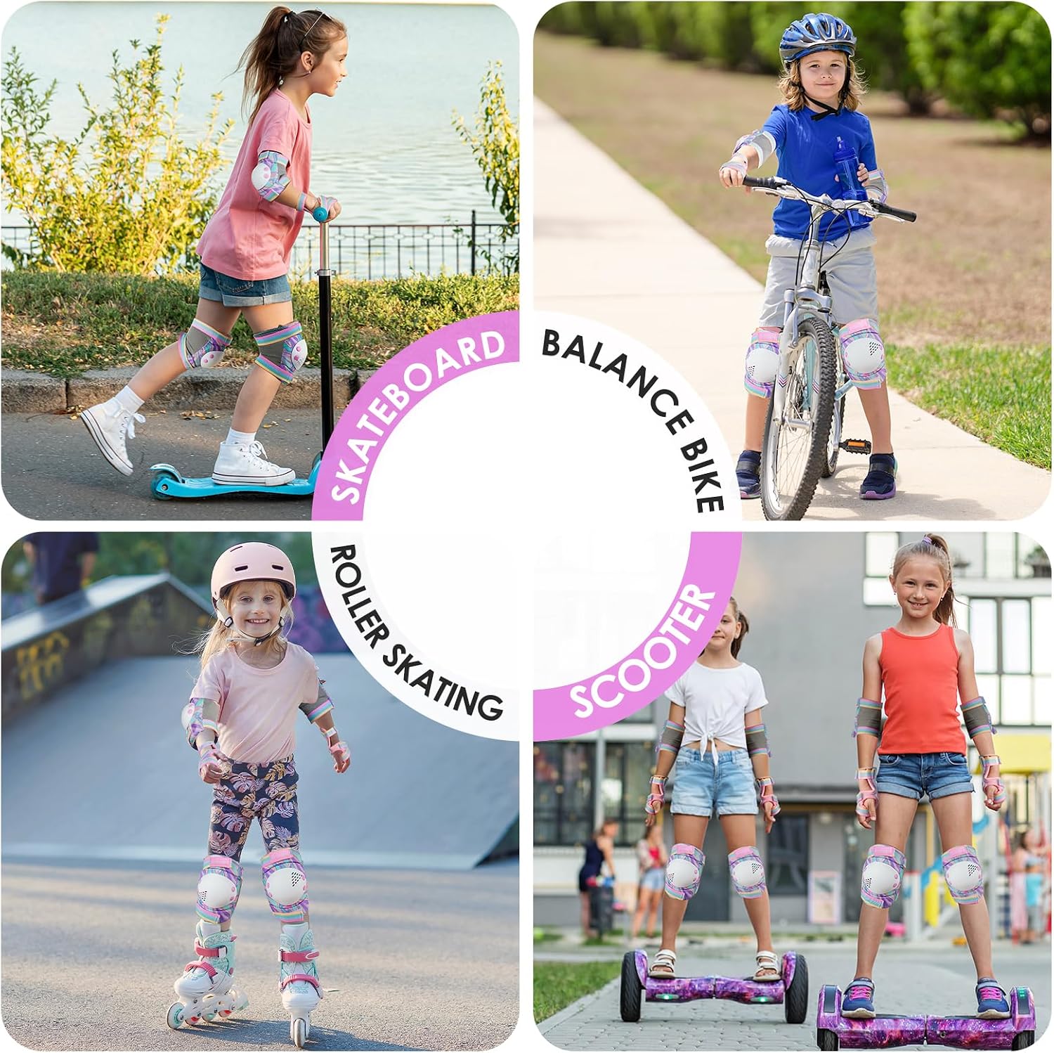 BOSONER Kids/Youth Knee Pad Elbow Pads Guards Protective Gear Set for Rollerblade Roller Skates Cycling BMX Bike Riding Skateboard Inline Skatings Scooter Riding Sports Rainbow