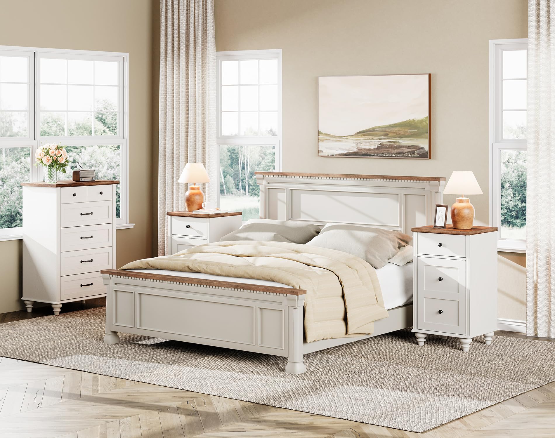 Amazon.com: WAMPAT 3 Piece Bedroom Set - Includes One 5 Drawer Tall Dresser,  Set of 2 Night Stands with Charging Station & Storage Cabinet, 3 Piece  Dresser and Nightstand Sets, Off White : Home & Kitchen
