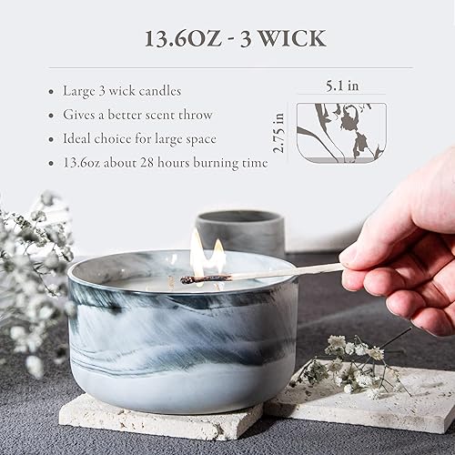 Miniatura 4 de Vela perfumada de mango y guayaba, cera de soja natural de 14.8 onzas, 3 mechas, larga duración con tarro de cerámica resistente al calor, velas