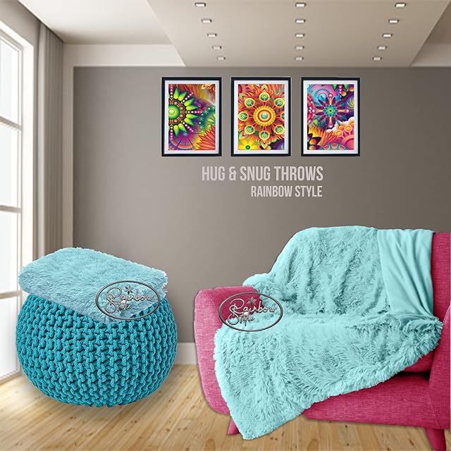 Luxury Hug and Snug Cuddles Fluffy Faux Fur Sherpa Teddy Fleece Reversible Throw Sofa Bed Super Soft Warm and Cosy Blanket Throw Duck Egg 150cm x 200cm Approximate
