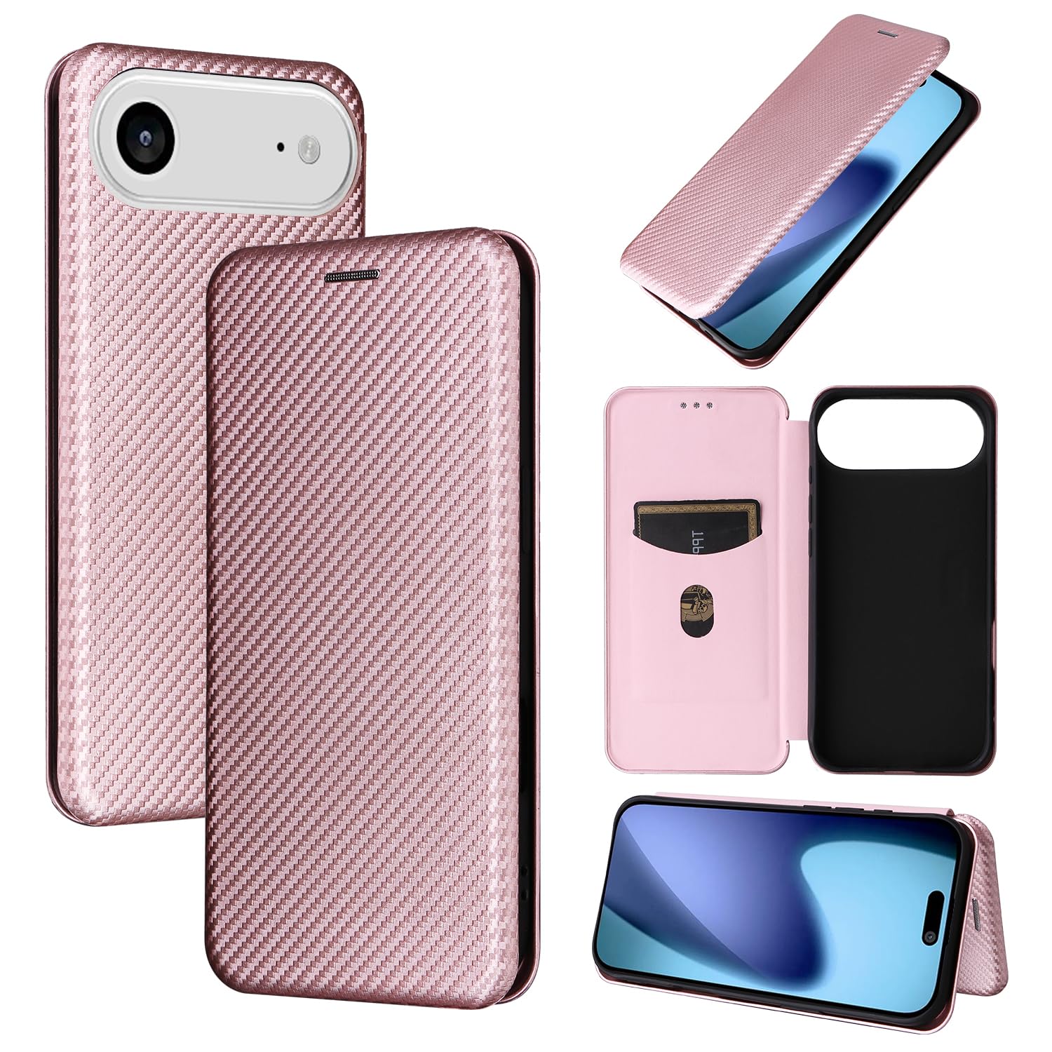 : Pelanty for iPhone Air ケース手帳型 炭素繊維調 for iPhoneAir 携帯カバー 軽量薄型 財布型 カード収納 アップル アイフォンAir スマホケース マグネット ストラップ付き 耐衝撃 全面保護-ピンク : 家電&カメラ