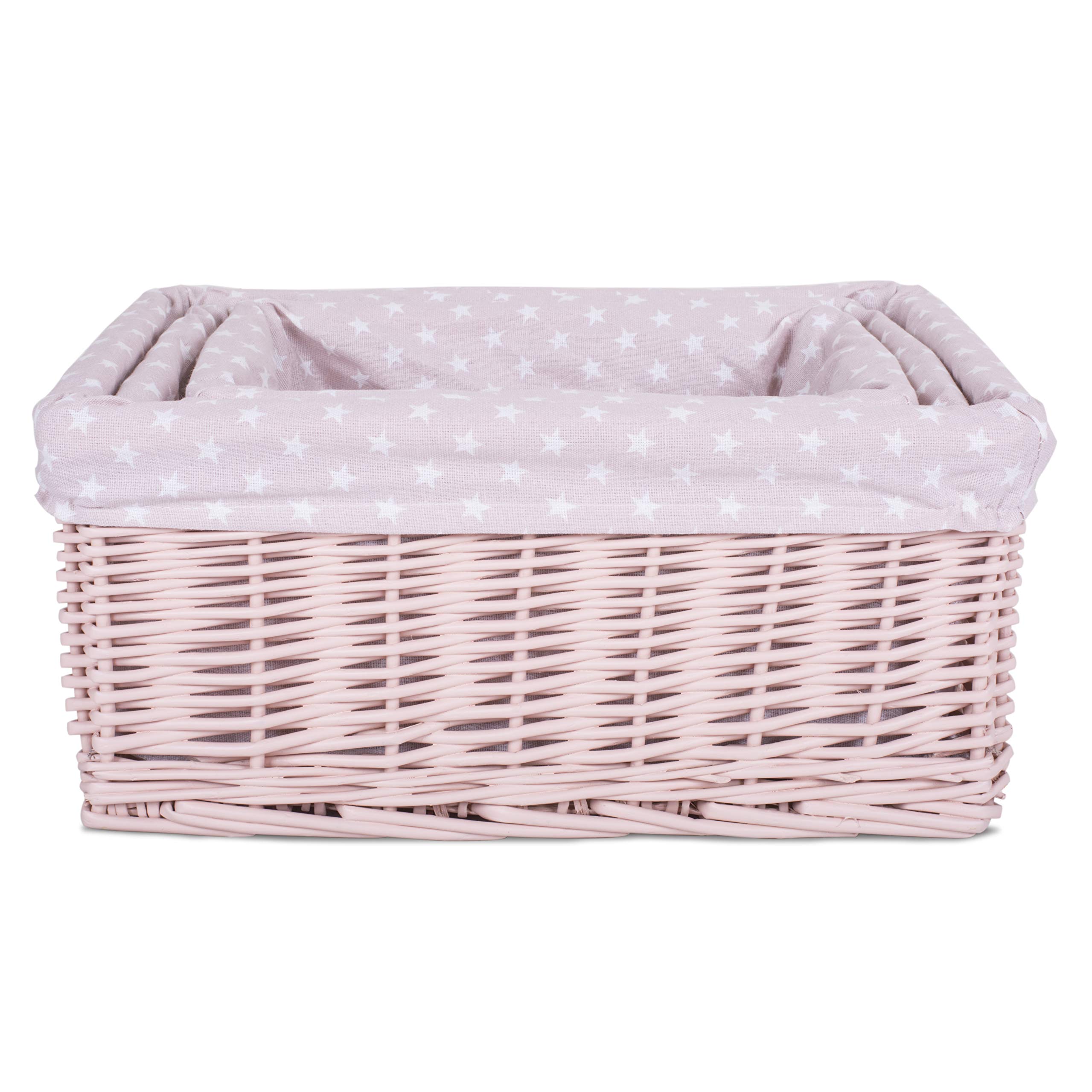 Green Leaves Pink Hamper Baskets For Gifts Empty, Small Woven Wicker Storage Basket, Wicker Baby Baskets For Hampers, Gifts, Grey Storage Basket Hampers (, Set:l+M+S)