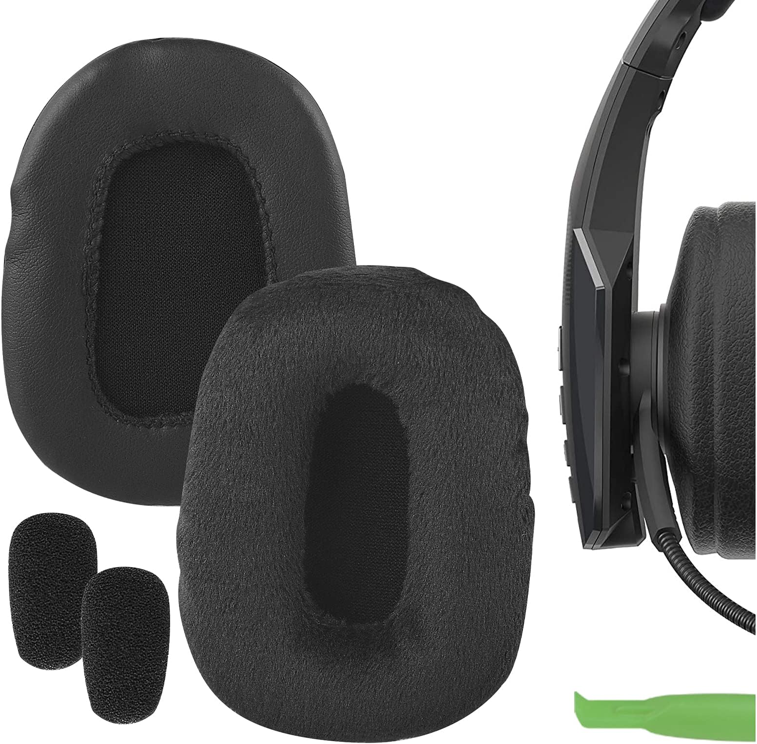 Comfort Velour Replacement Earpads and Mic Windscreen Foam Set Compatible with BlueParrott B450-XT, B450XT (204270) Headphones (Black)