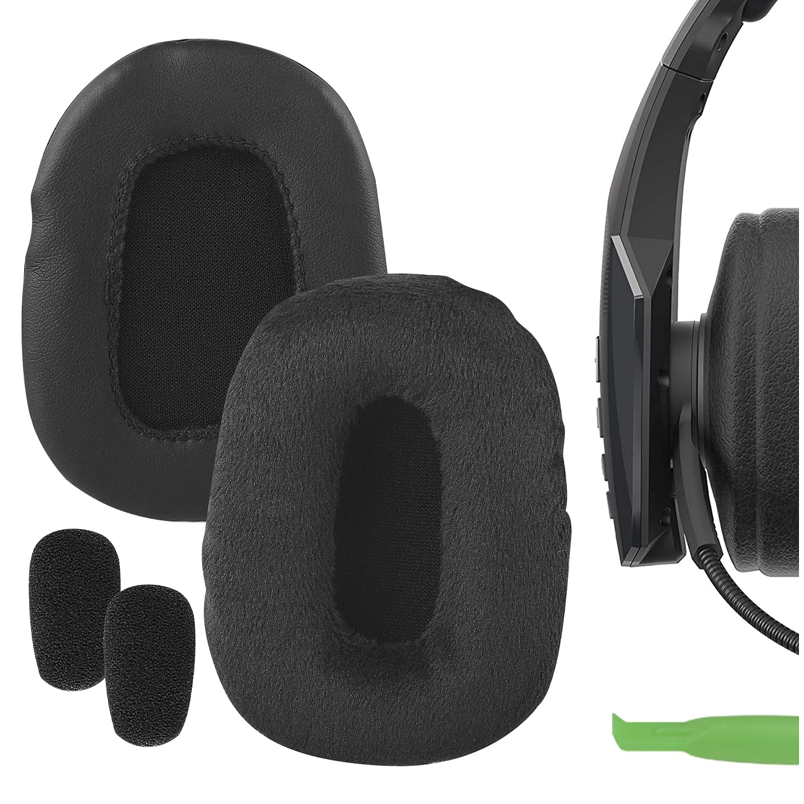 GEEKRIAComfort Velour Replacement Earpads and Mic Windscreen Foam Set Compatible with BlueParrott B450-XT, B450XT (204270) Headphones (Black)