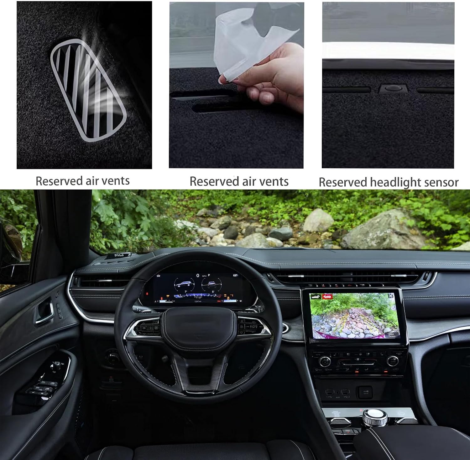 Upgraded Dashboard Mat for 2021-2025 Jeep Grand Cherokee L (Not Fit Jeep Grand Cherokee) Polyester Dashboard Mat Non-Slip Windshield Reflective Instrument Cover Interior Accessory Black