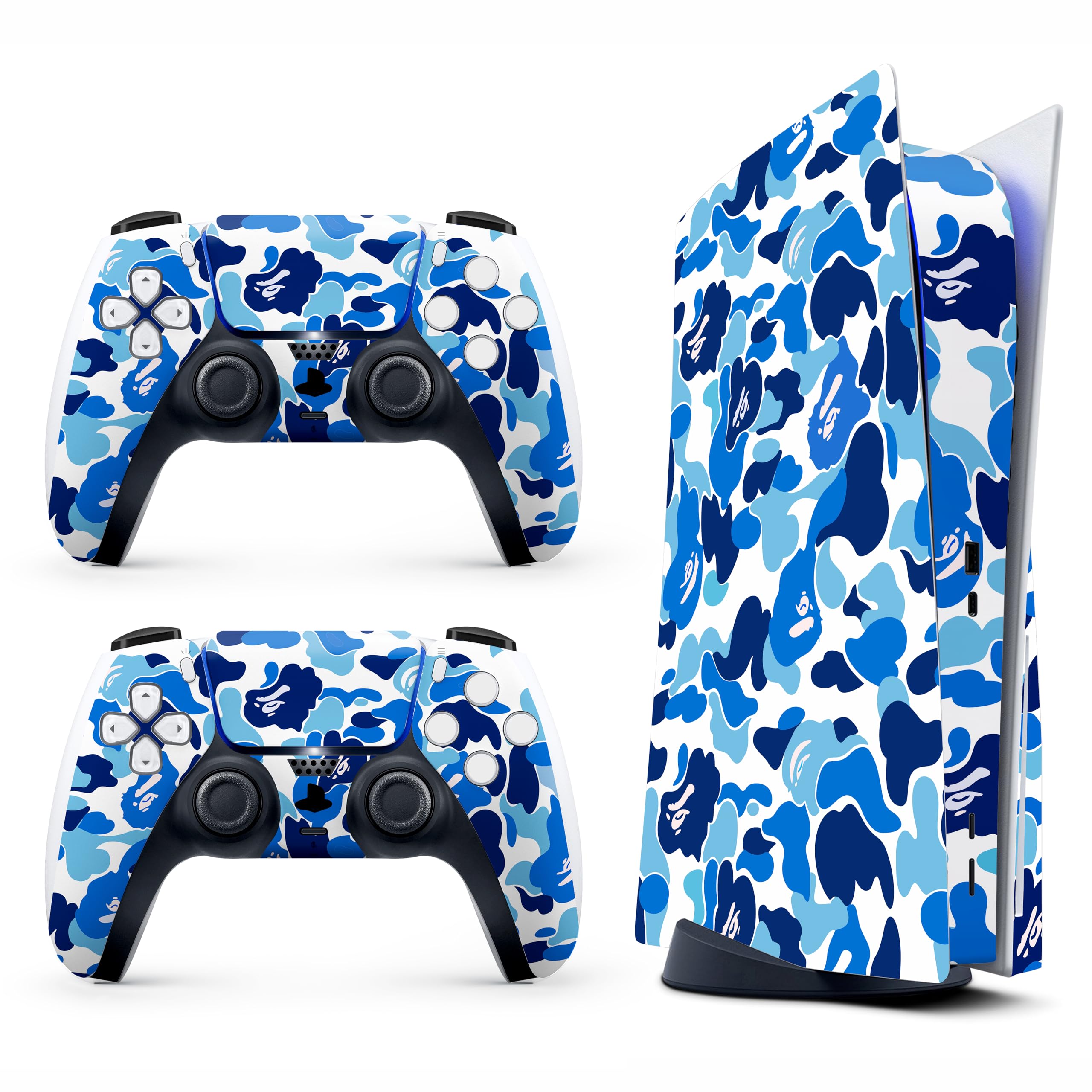Skin Sticker for Game Console 5 Cover - Blue Camo Compatible with Both Disc Edition Digital Edition not