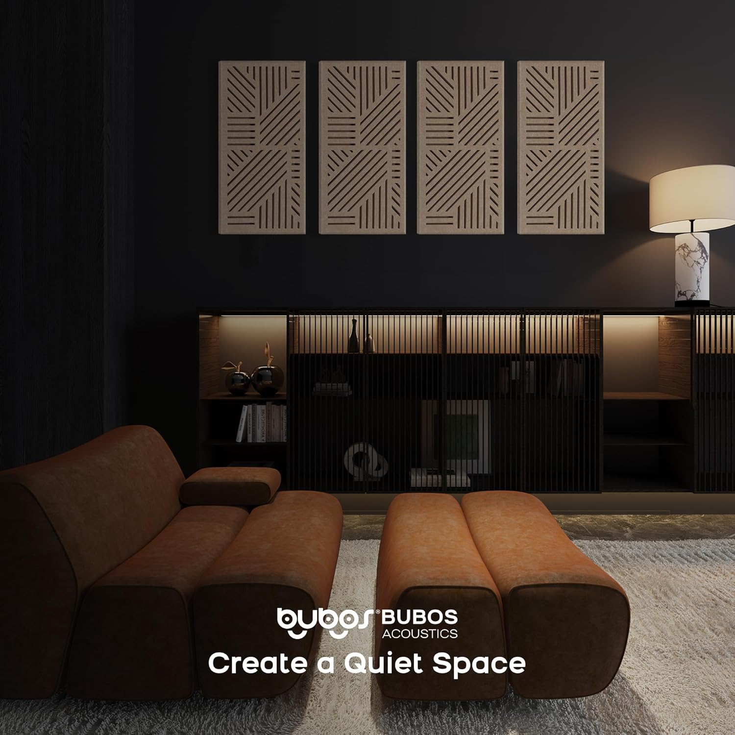 BUBOS 4 Pack Thickened Acoustic Panels, 23.6''x11.8'' Self-Adhesive Sound Absorbing Cavity Acoustic Wall Panels for Theater Studio Recording Gaming Room Meeting Rooms,VortexCore Brown