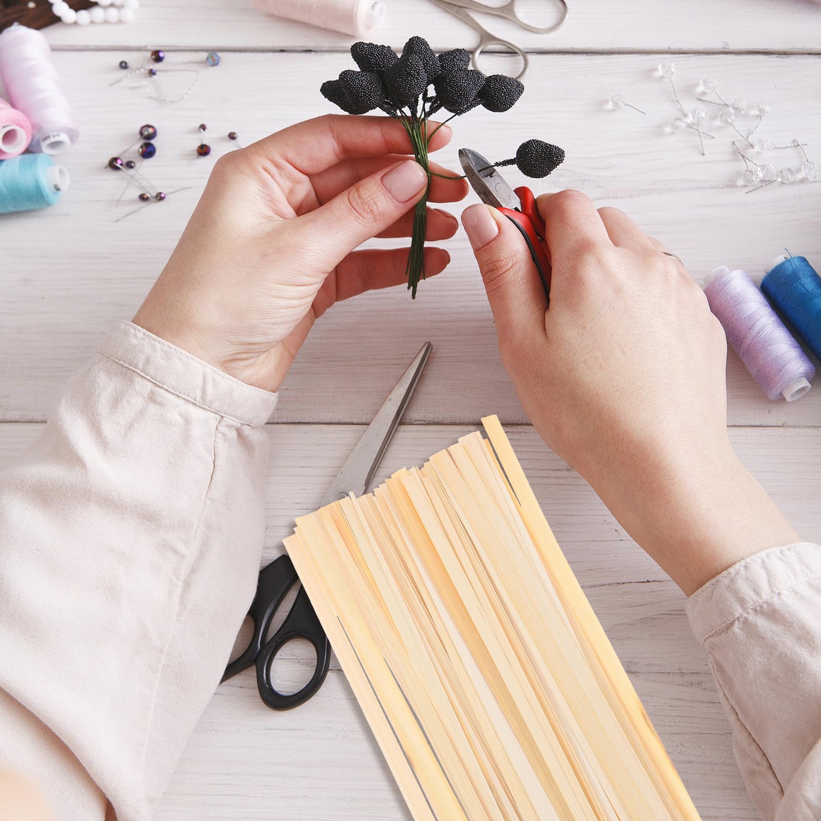 MERRYHAPY Stecche di Bamboo Resistenti per Ventagli, Kit da 50 Pezzi per Artigianato Manuale e Tessitura di Cesti Fai da Te
