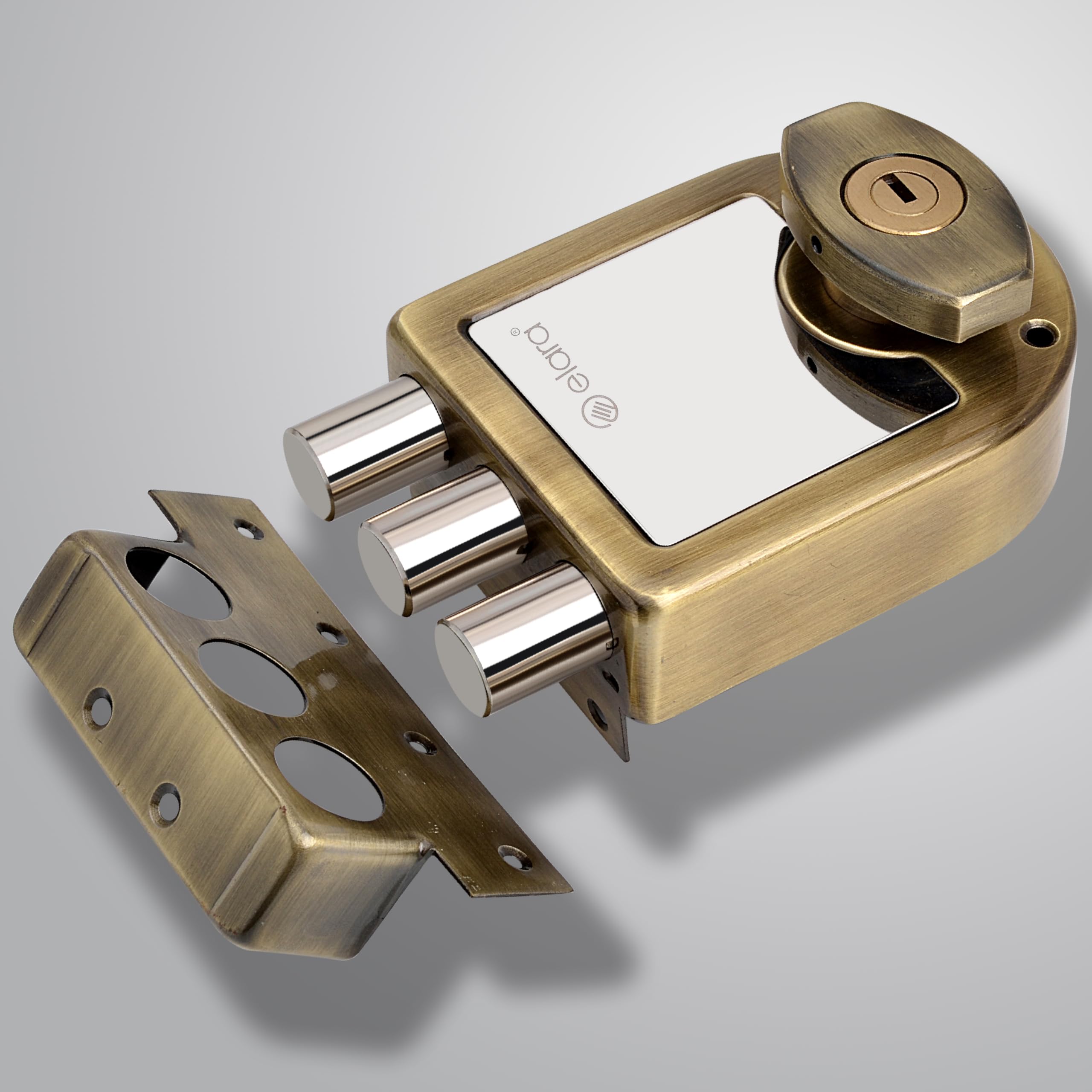Elara Tribolt 2CK Deadbolt for Main Door, Suitable for Right and Left Handed Doors, Inside Opening Wooden Door Lock with 4 Reversible Brass Keys (Anitique Finish, EDL-12, Tri Bolt, Ultra Key)