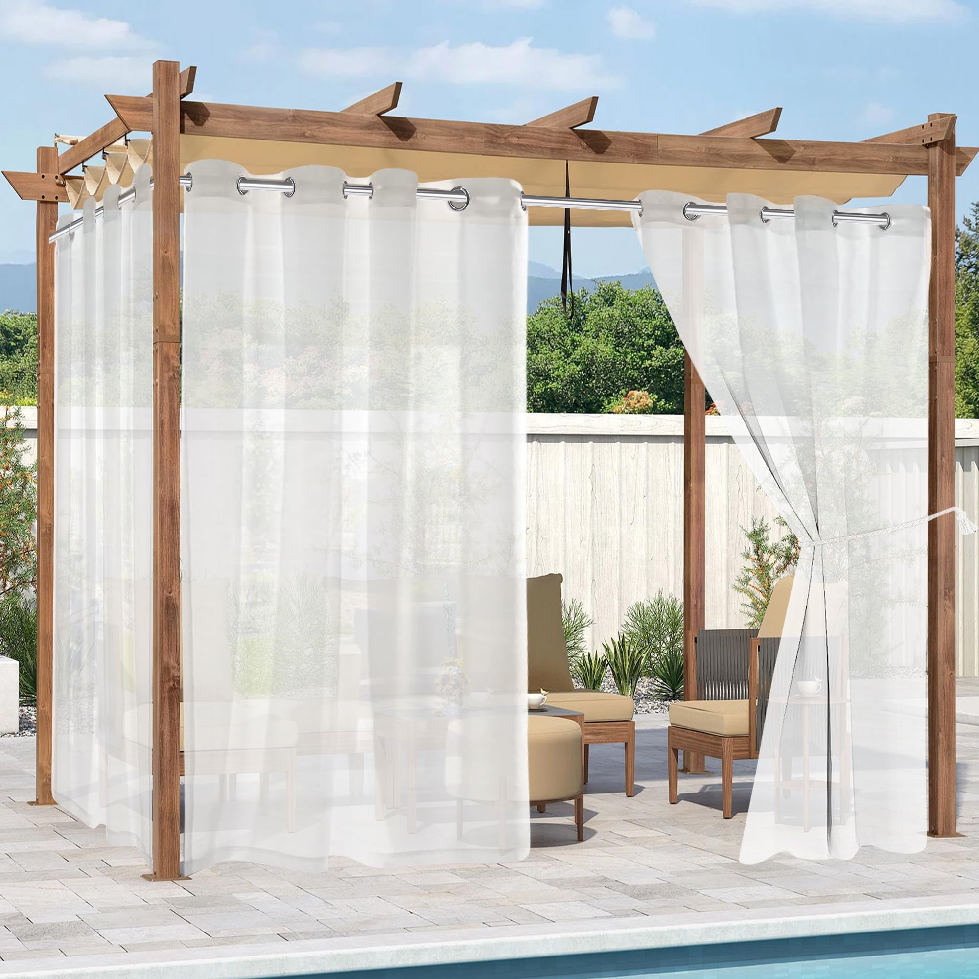 2 Tende Da Sole Per Balconi - 132x243 Cm, Impermeabili, Con Anelli, Beige, Per Esterno E Gazebo - Foto 5