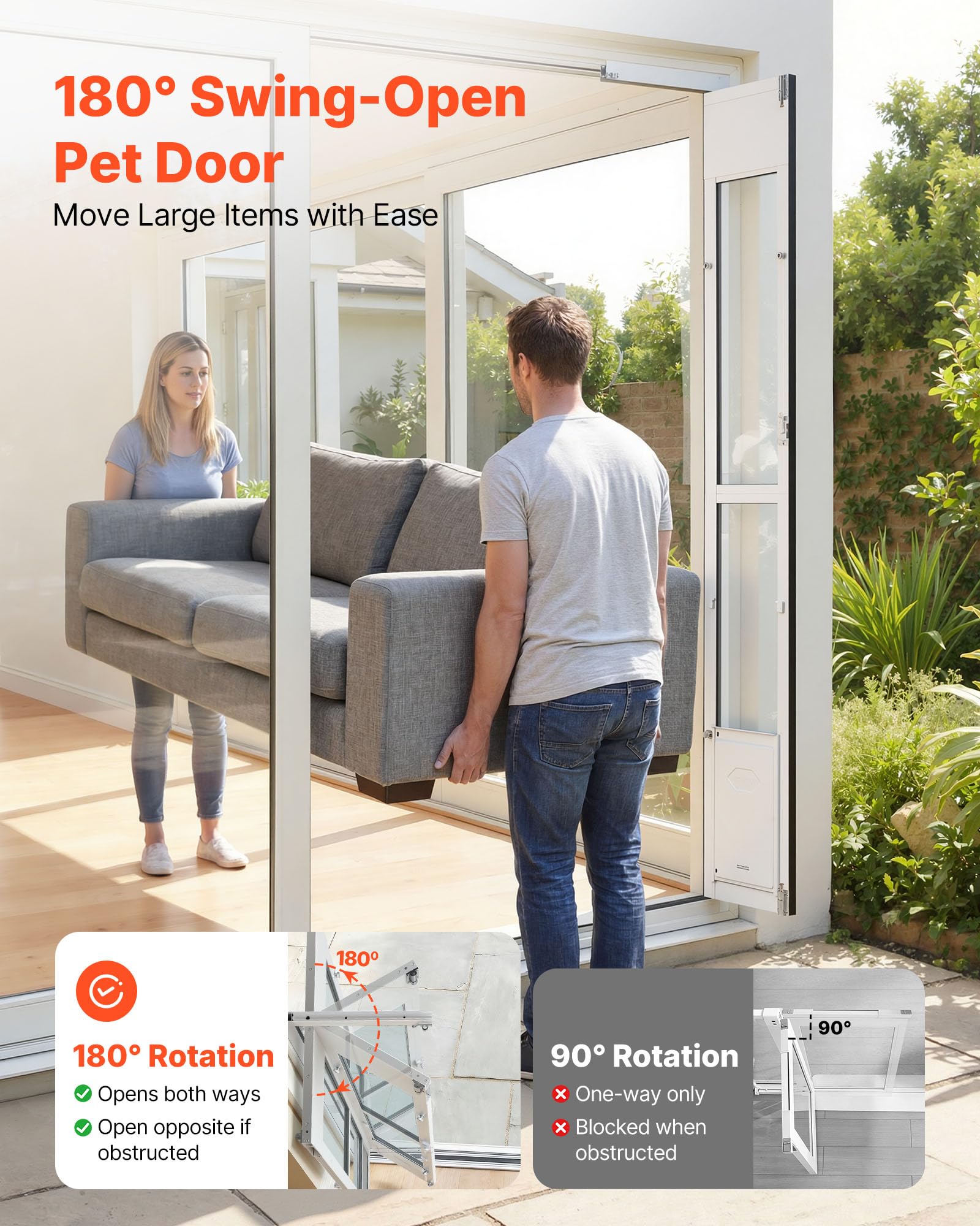 VEVOR Puerta Abatible de Vidrio con Entrada para Perros, Altura Ajustable, Puerta para Mascota 21 x 31,1 cm con Cerradura Magnética, Marco de Aleación de Aluminio, Compatible con Perros Medianos Gatos