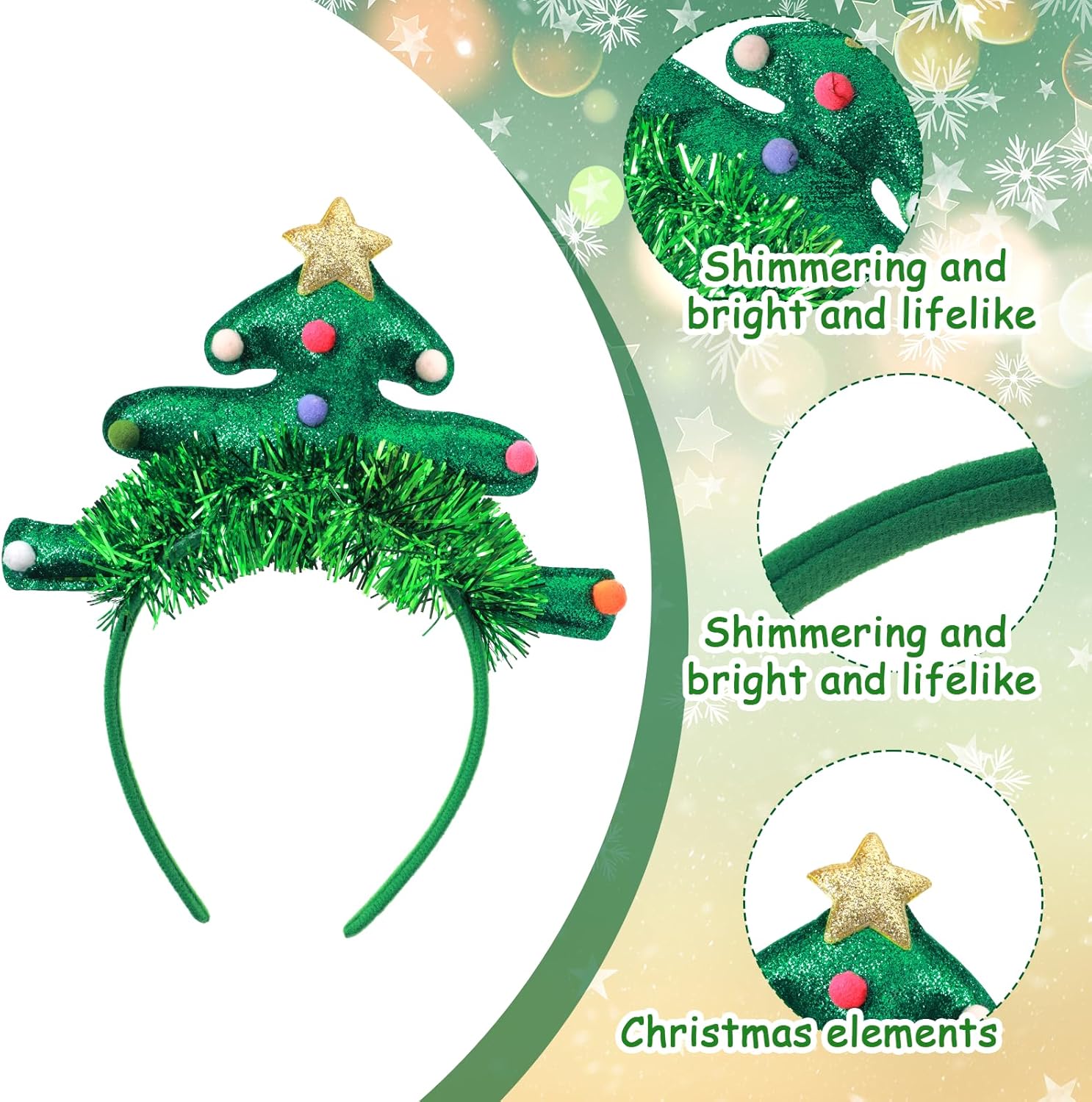 Christmas Tree Headband, Christmas Headband, Xmas Star Holiday Headbands for Women Costumes Party Suppliers(Green)