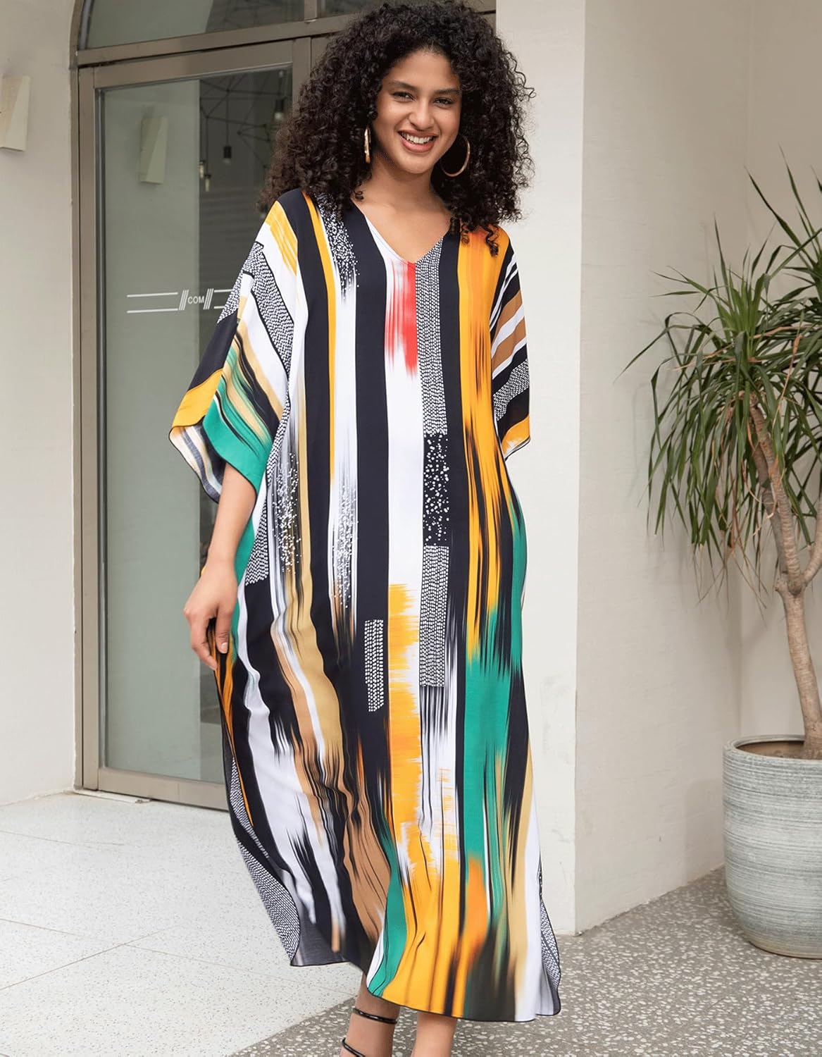 Kaftan Dresses for Women Side Split Caftan Bathing Suit Cover Up Casual Long Beach Loungewear Dress - Image 7