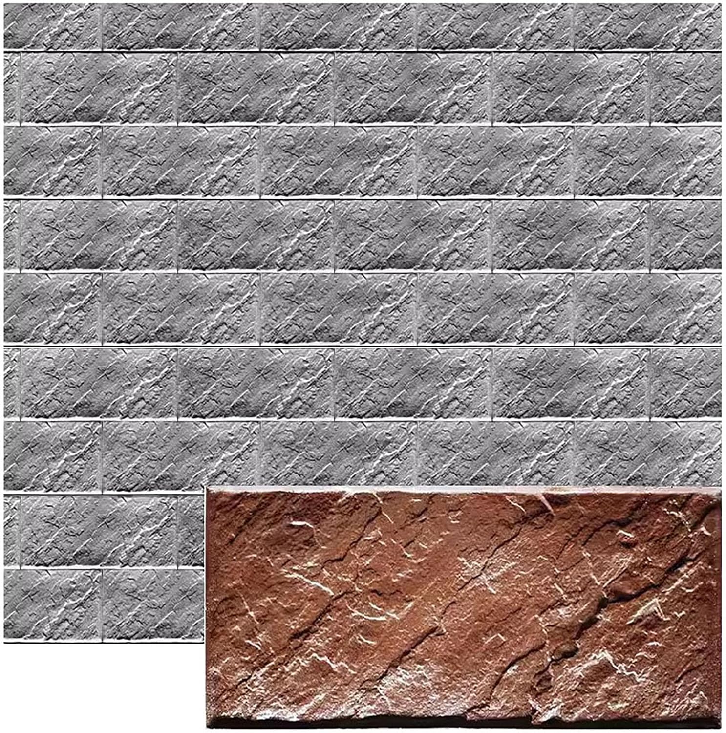 Concrete Stamps Stone Concrete Stamping Mat, Flexible Wall Decorative Texture Stamps, Antique Brick Imprint Texturing Stamp Mold, Deck Patio Cement Forms 3 Styles(Color:ligjt grey)
