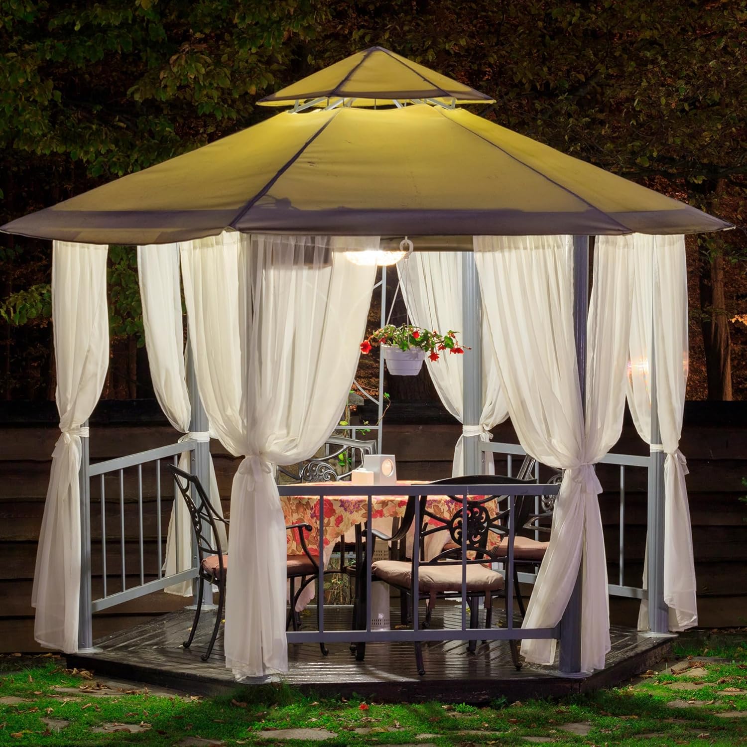 Deconovo Outdoor Sheer Curtains for Patio, Waterproof Voile Curtain Panels, Light Filtering Privacy Drapes for Pergola Gazebo Porch, Indoor Outdoor Use, Back Tab（Beige, 54x108 Inch, 2 Panels)