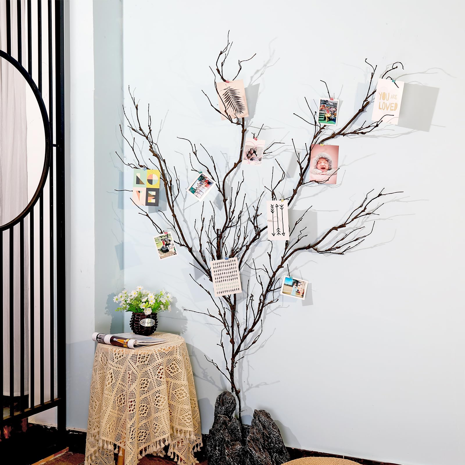 4pcs 63inch Realistic Artificial Bendable Tree Branches Crafts 3D Wall Decor Cherry Blossom Fake Trees Limbs Trunk Hanging Grape Vines Garland for Room Home Garden X'Mas Halloween Party Decoration